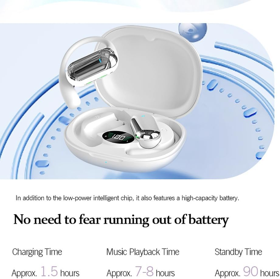 Air Line Headphones, Bluetooth 5.4, Clear Conversations, Single Sided/Dual Sided Automatic Pairing, Large Charging Case - Ideal for Sports, Commuting and Gaming (White)