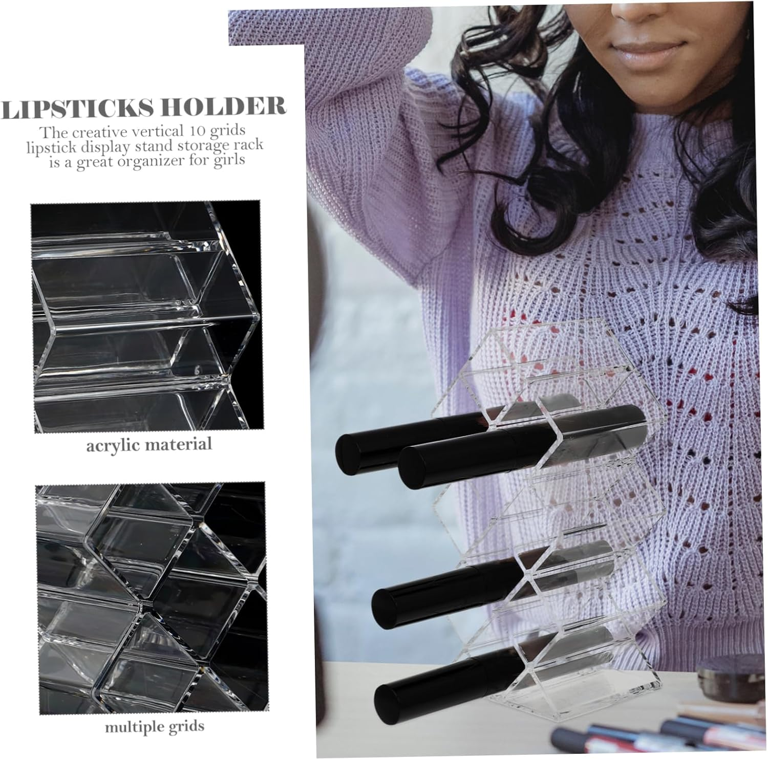 FRCOLOR Cosmetics Storage Rack Acrylic Lipstick Display Stand for Lipstick and Lip Balm Organization Tabletops in Bedrooms Living Rooms image number 6