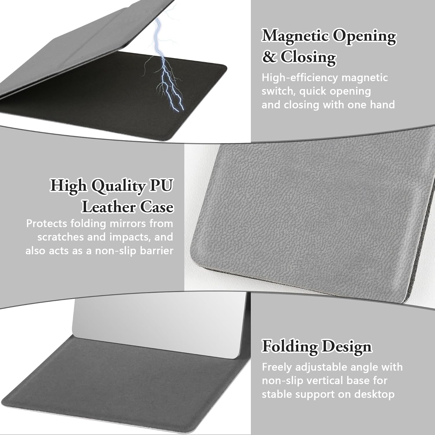 Zssxysm Compact Mirror, Travel Mirror, Small Hand Mirror with Cortical Shell, Ultra Thin Makeup Mirror, Portable Cosmetic Mirror for Travel, Camping & Makeup, 11 X 7 Cm - Gray image number 2