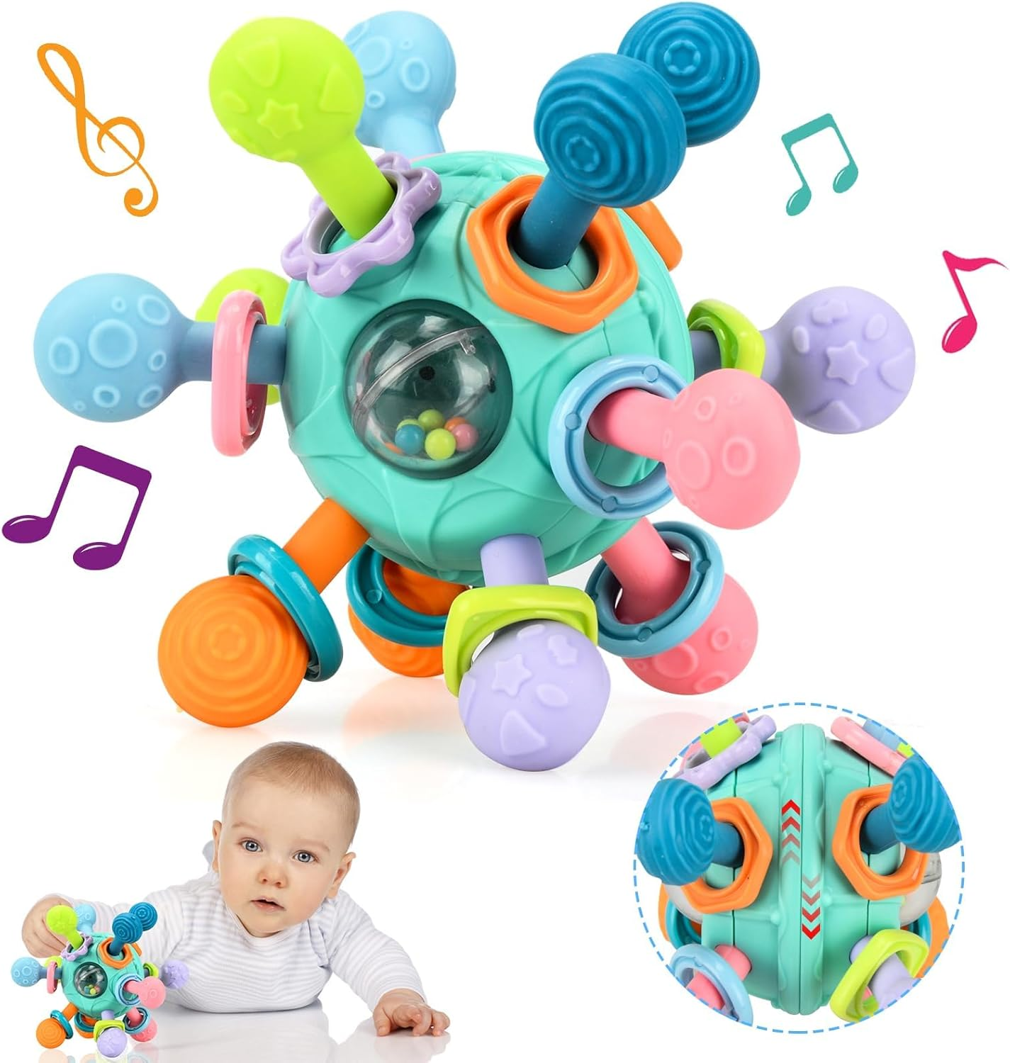 Baby Montessori Sensory Toys 0-6 Months, Teething Toys for Babies, Gifts for Infant Newborn Boys Girls 0 3 6 9 12 18 Months, Rattle Chew Toys for 1 2 Year Old Toddler Bpa-Free Freezer Soft (Green) image number 4