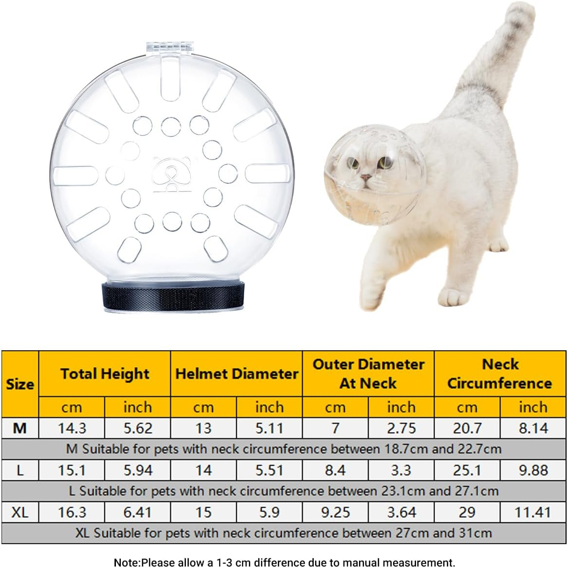 Cat Space Hood Anti-Bite Breathable Headgear Elizabeth Collar for Pets - Clear Protective Helmet for Cats and Small Dogs, Lightweight and Comfortable, Multiple image number 3