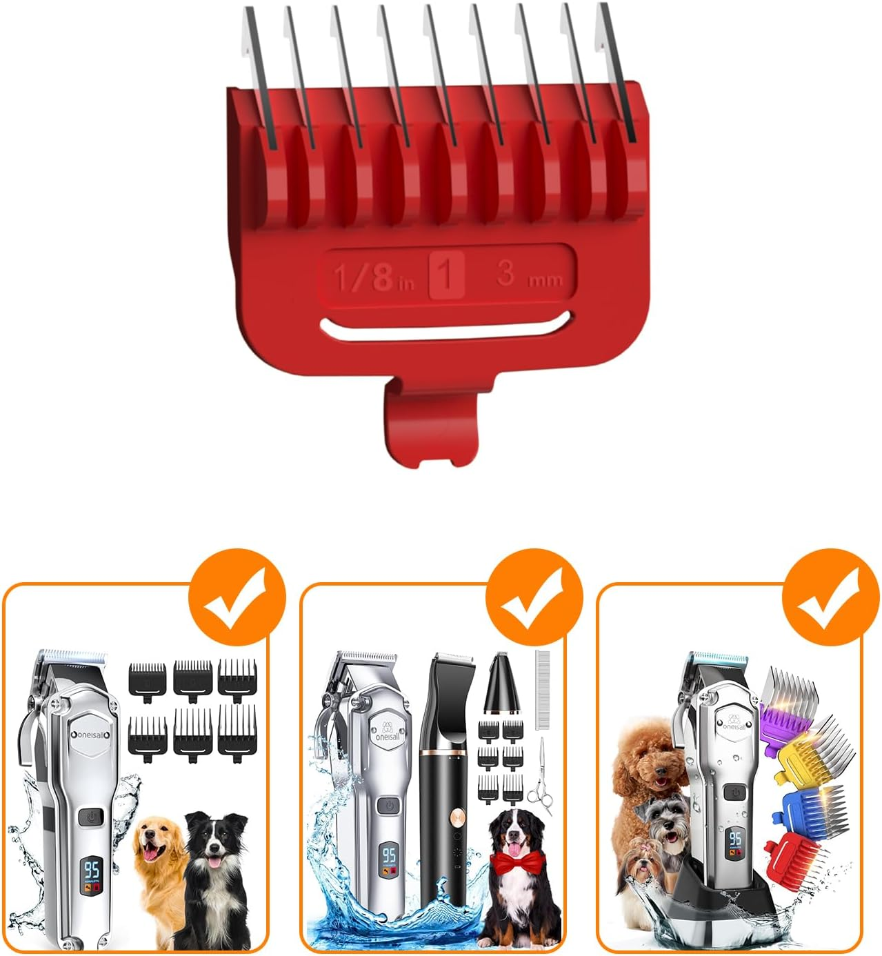 Oneisall 3Mm Red Metal Combs for Dog Clippers
