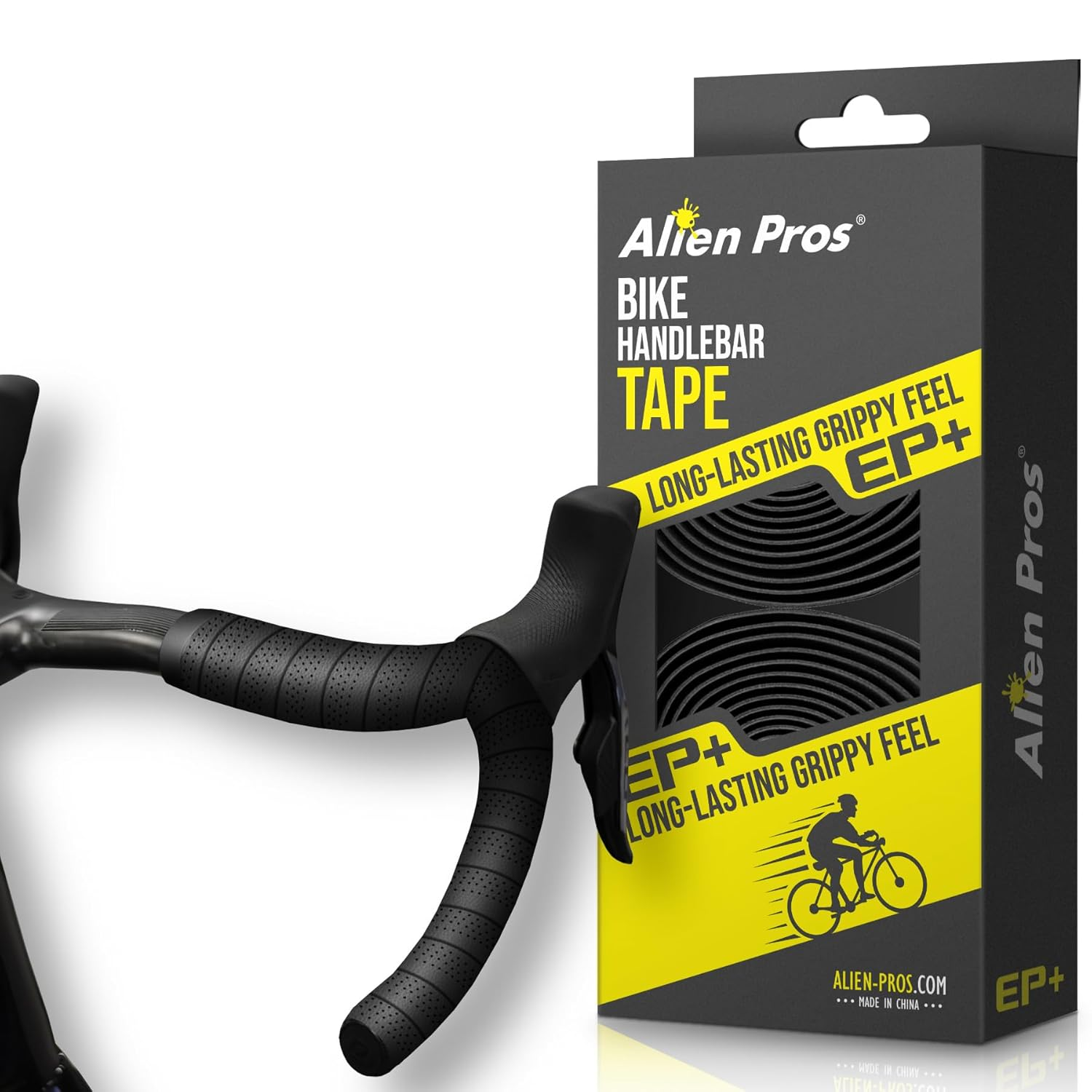 Alien Pros EP+ Black Bike Handlebar Tape (Set of 2) - Wrap Your Bike for a Comfortable and Fantastic Riding - Improve Bike Grip image number 1