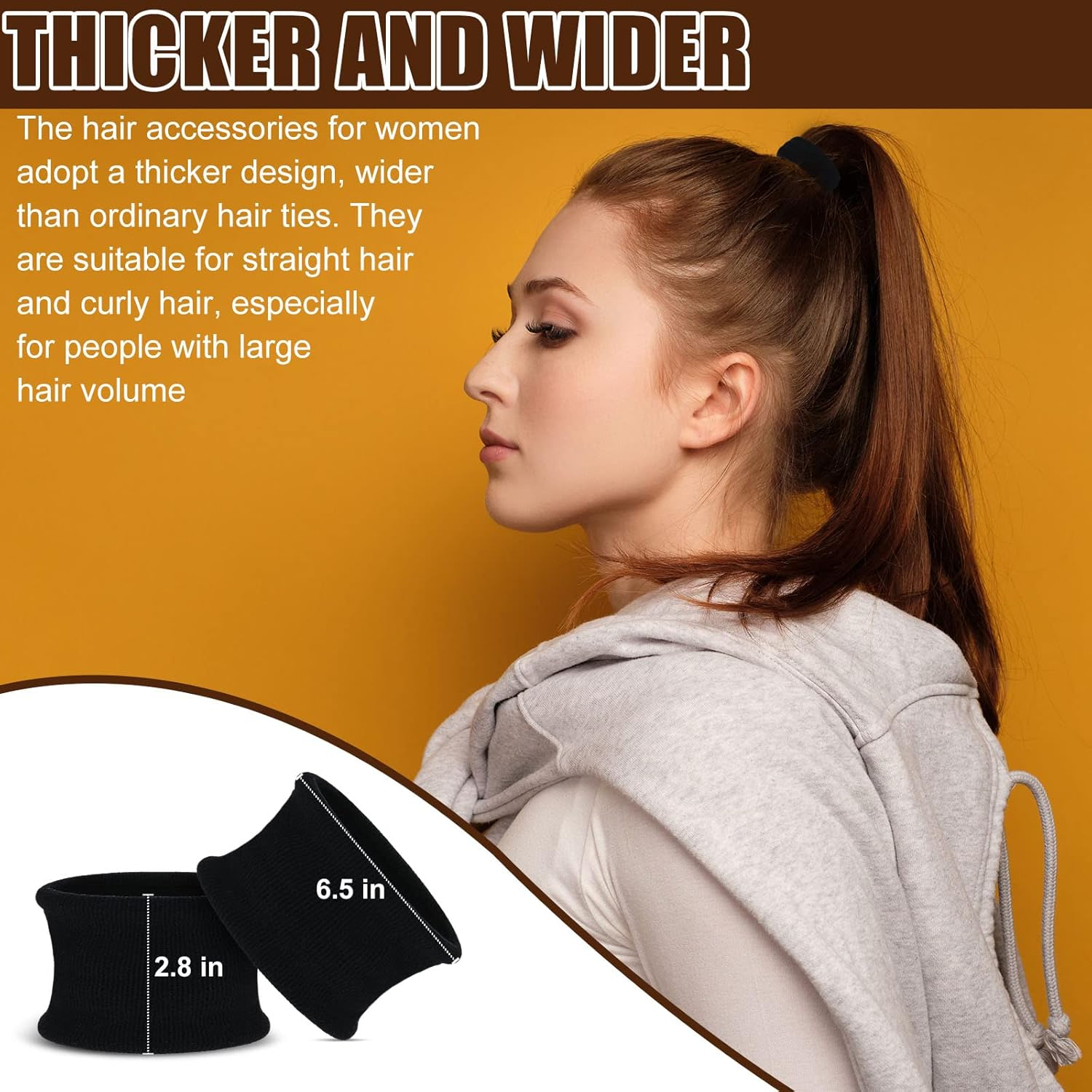 10 Pcs Strong Elastic Hair Bands for Women Girls Large Cotton Hair Bobbles Black Hair Accessories Stretch Hair Ties Ponytail Holders for Thick Heavy and Curly Hair, Black image number 6