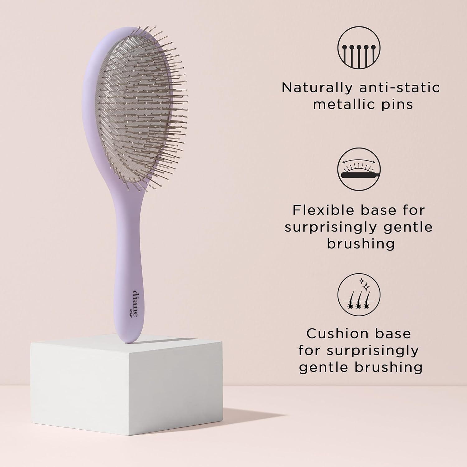 Diane Metallic Pin Detangler Hair Brush &ndash; Anti-Static Metallic Pin Hair Brush for Wet or Dry Hair, Gently Massages Scalp & Smooths Frizz, Flexible Cushion Brush for Fine, Thick, or Textured Hair