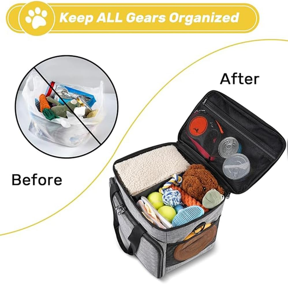 5 PCS Dog Travel Carrier, Dog Travel Bag, Weekend Pet Travel Set for Dog and Cat, Large Pet Journey Kit for Supplies Includes 1 Journey Organizer 2 Food Container Bag and 2 Collapsible Bowl image number 1
