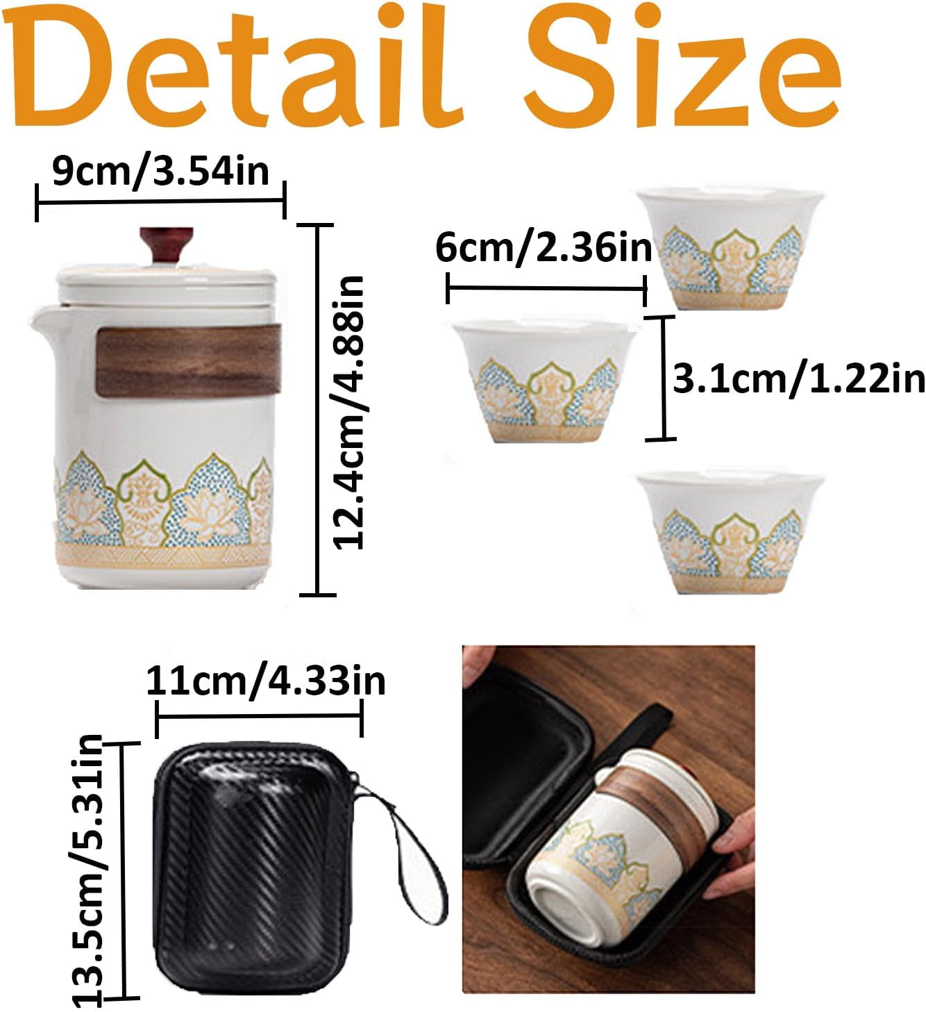 Teapot Set Chinese Travel Kung Fu Tea Set Pottery Made Elegant Asian Tea Set Portable Travel Tea Infuser Chinese Ceramic Tea Cup for Tea Lovers SH0034 (Black) image number 5