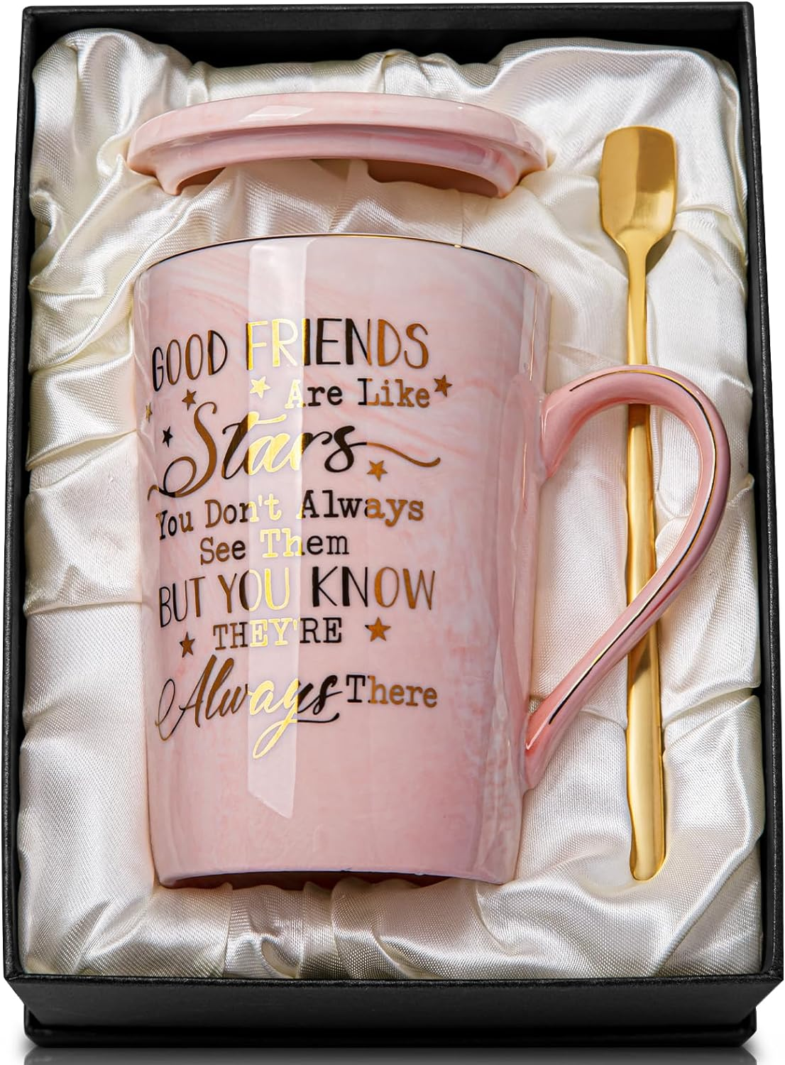 Best Friend Birthday Gifts for Women, Friendship Gifts for Women, Unique Birthday Valentines Day Gift Ideas for Her, Friends Female, Besties, BFF Ceramic Marble Coffee Mug Gift Box Printed Gold 14 Oz - 25 Years Wedding Gifts Set image number 6