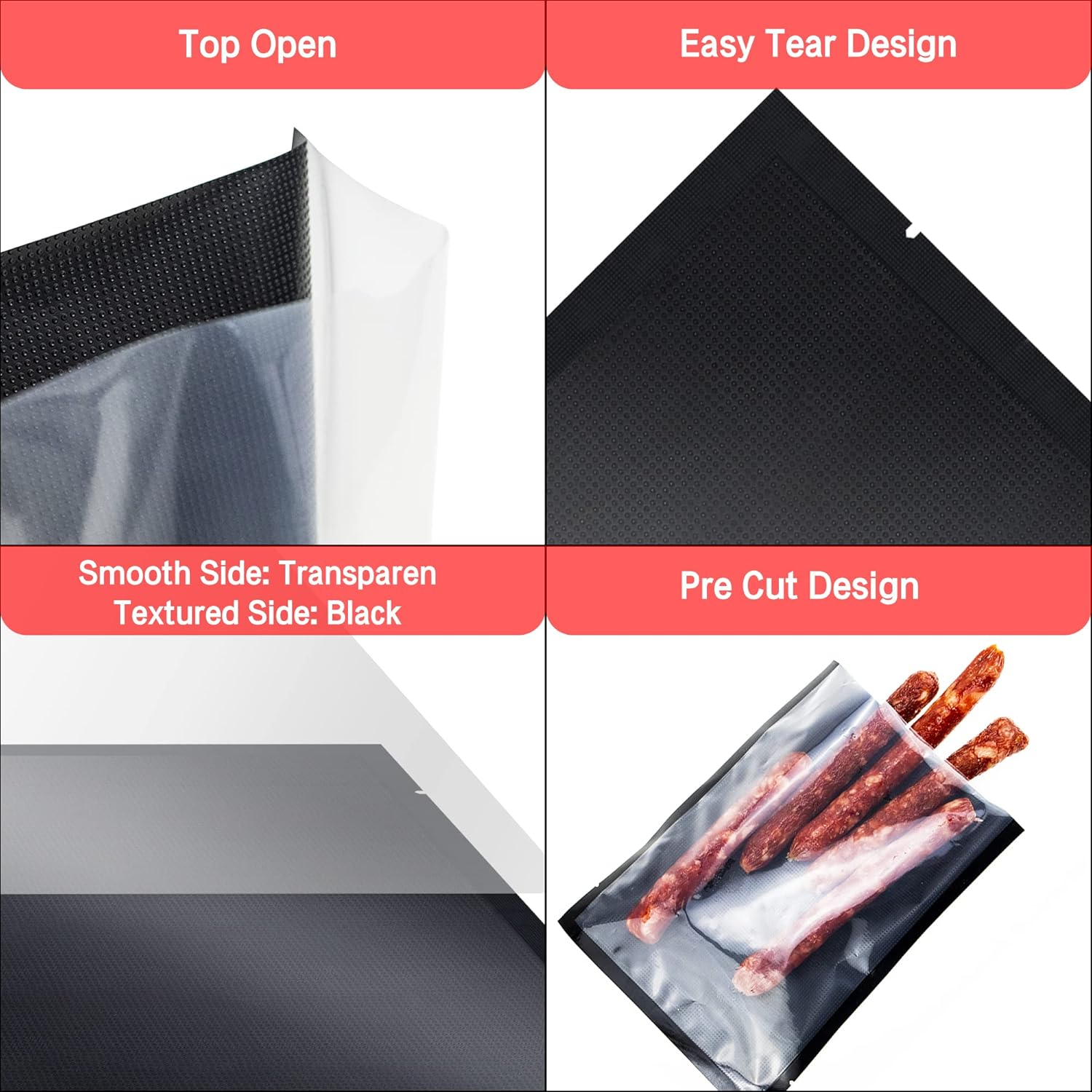 CANLENPK 6X8 Inch/15X20Cm Vacuum Seal Bags Black Back and Clear Front,Food Storage Bag,Seal Meal Snack Fruit Nut,Boil Steam Heat Freeze,Commercial Grade Heavy Duty Sealable Bags (100PCS, Black Back) image number 5