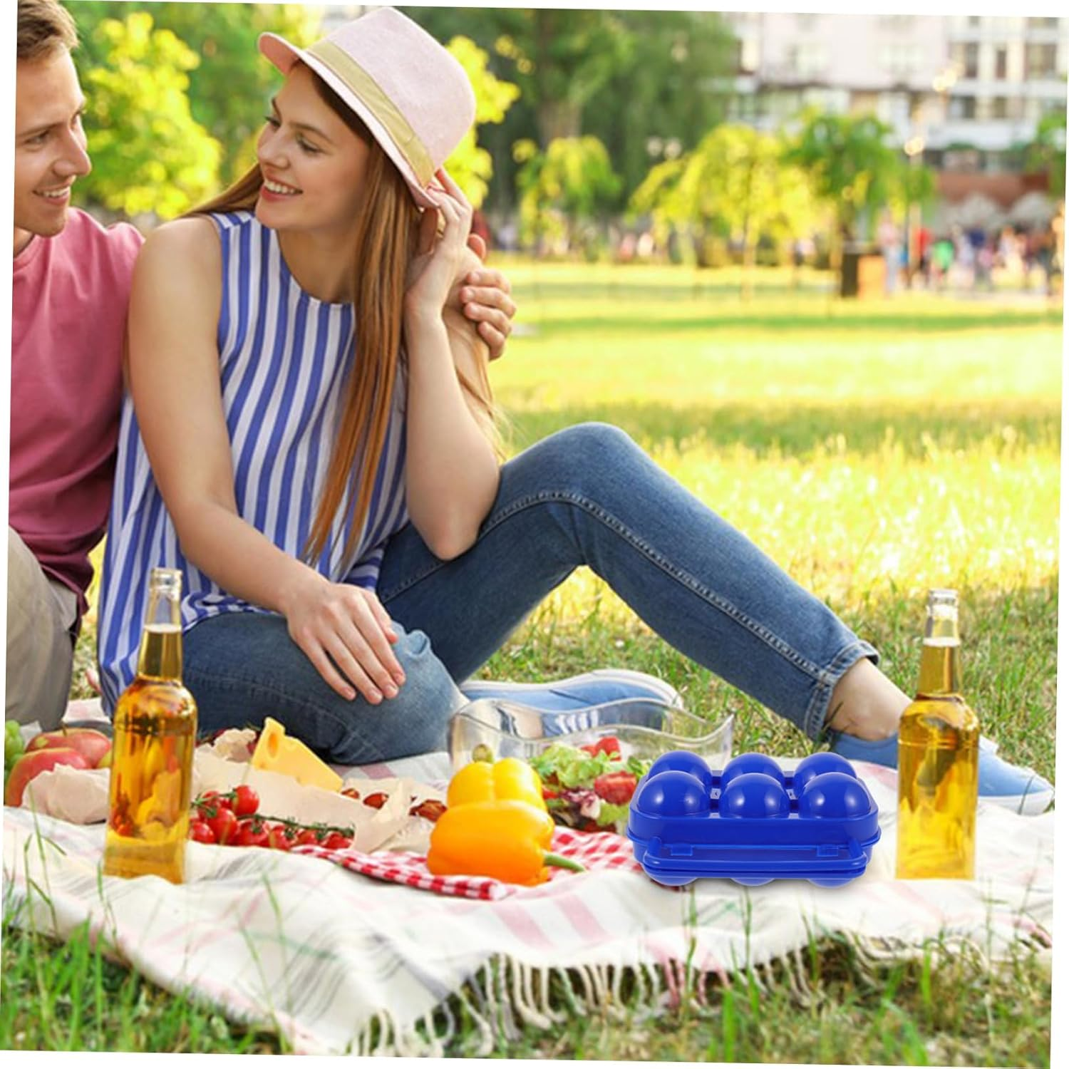 Portable Camping Egg Storage Box Handle Blue Hard Shell Egg Holder Container for Outdoor Camping Travel and Picnic image number 6