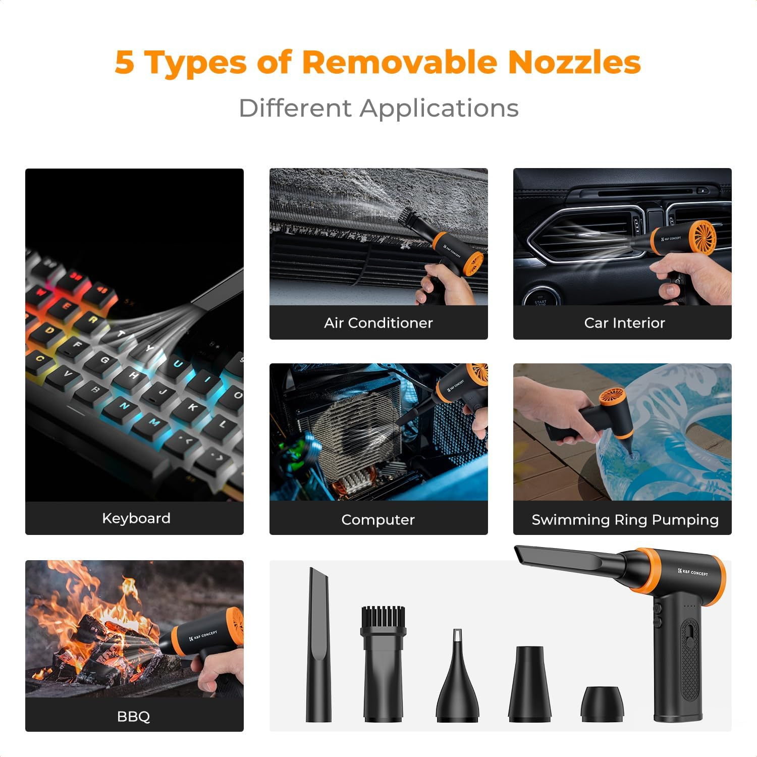 K&F Concept 12-1 Brushless Compressed Air Duster, 3 Gear Adjustable, Super Wind Power,Rechargeable&Portable,For Deep Computer Clean, Keyboard, Car Dry, Home - Replace Compressed Air Cans image number 1