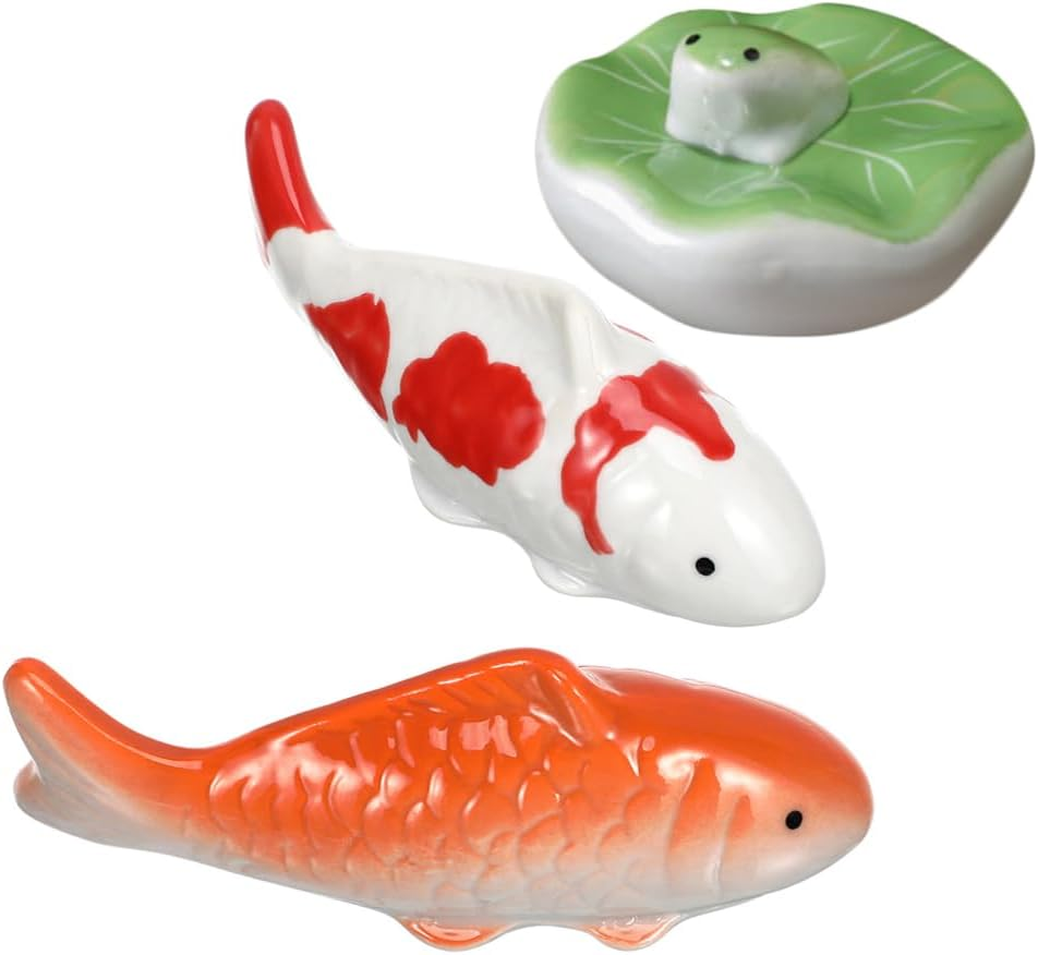 Milisten Ceramic Floating Fish 6Pcs Small Koi Fish and Frog Figurines Aquarium Pond Floaters Ornaments for Desktop Pond Tank Decoration image number 3
