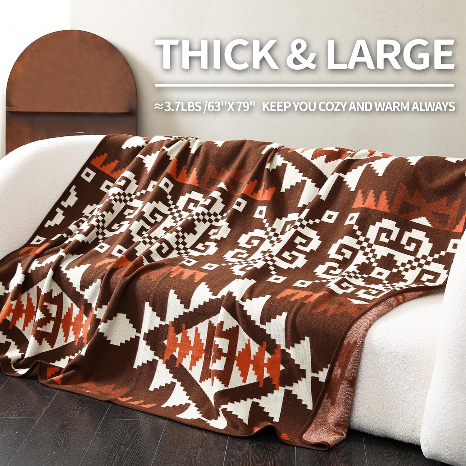 ACUSHLA Merino Wool Camp Blanket - Warm, Thick, Washable, Large Throw Great for Outdoor Camping All Seasons Suitable Indian Style 201 79X63 image number 7