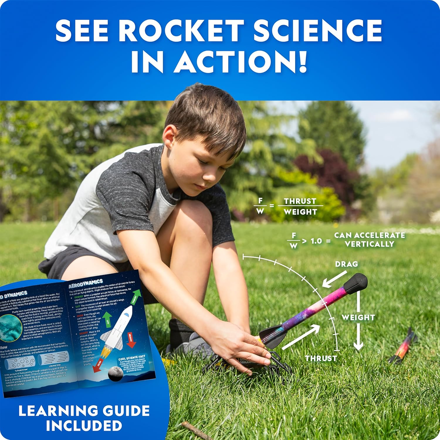 National Geographic Air Rocket Toy &ndash; LED Rocket Launcher for Kids, Jump & Launch Air Powered Foam Rockets up to 30.5 Meters, Kids Outdoor Activities image number 2