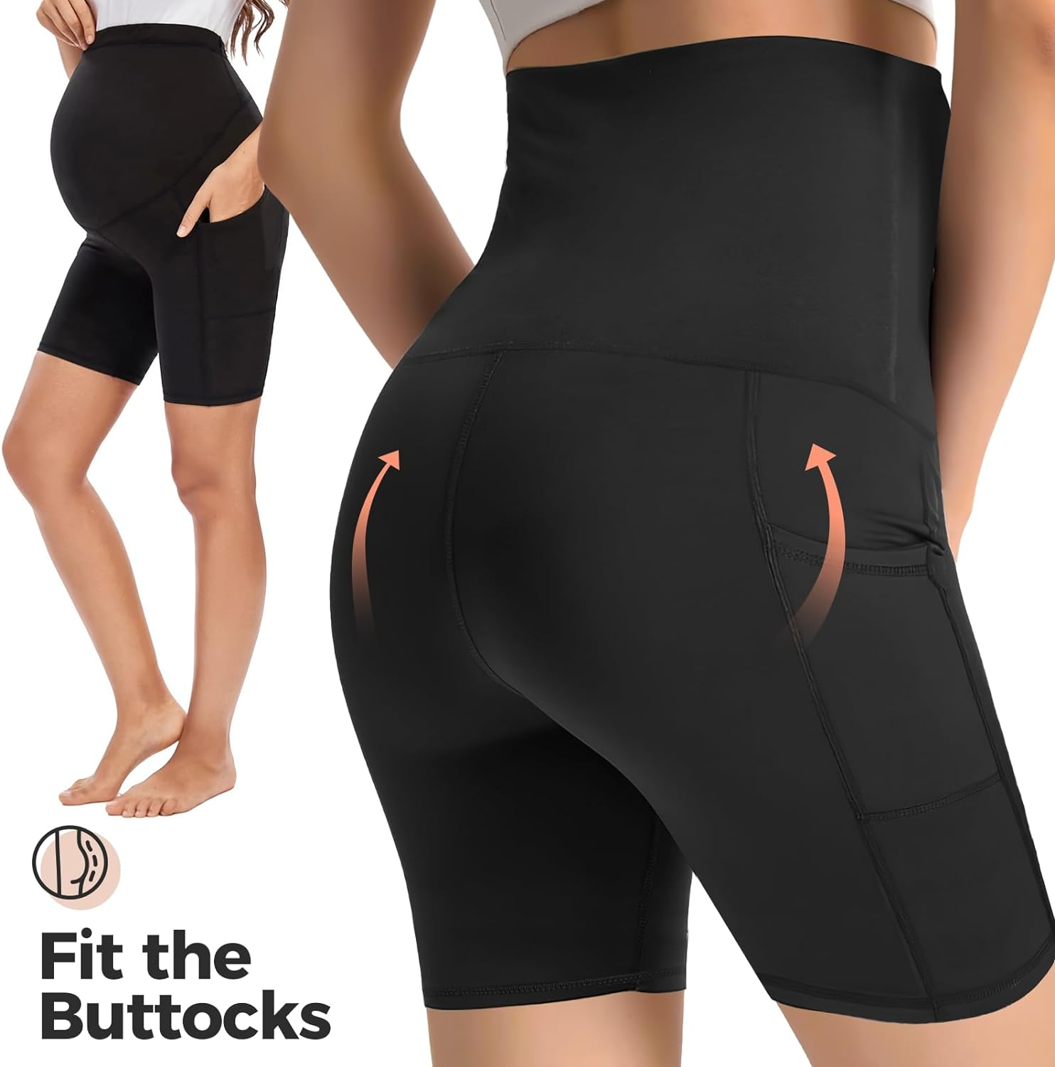 Buauty Women'S Maternity Shorts with Pockets over the Belly Biker Yoga Running Athletic Pregnancy Short Pants Lounge Pajama image number 6