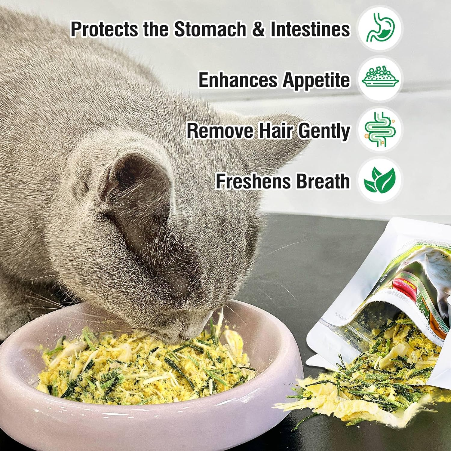Glopawear Cat Grass Treats with Freeze Drying Cat Grass Egg Yolk Chicken Floss, Cat Snacks, Helps Cats Discharge Hairballs, Reduces Gastrointestinal Buildup 2.3Oz/63G