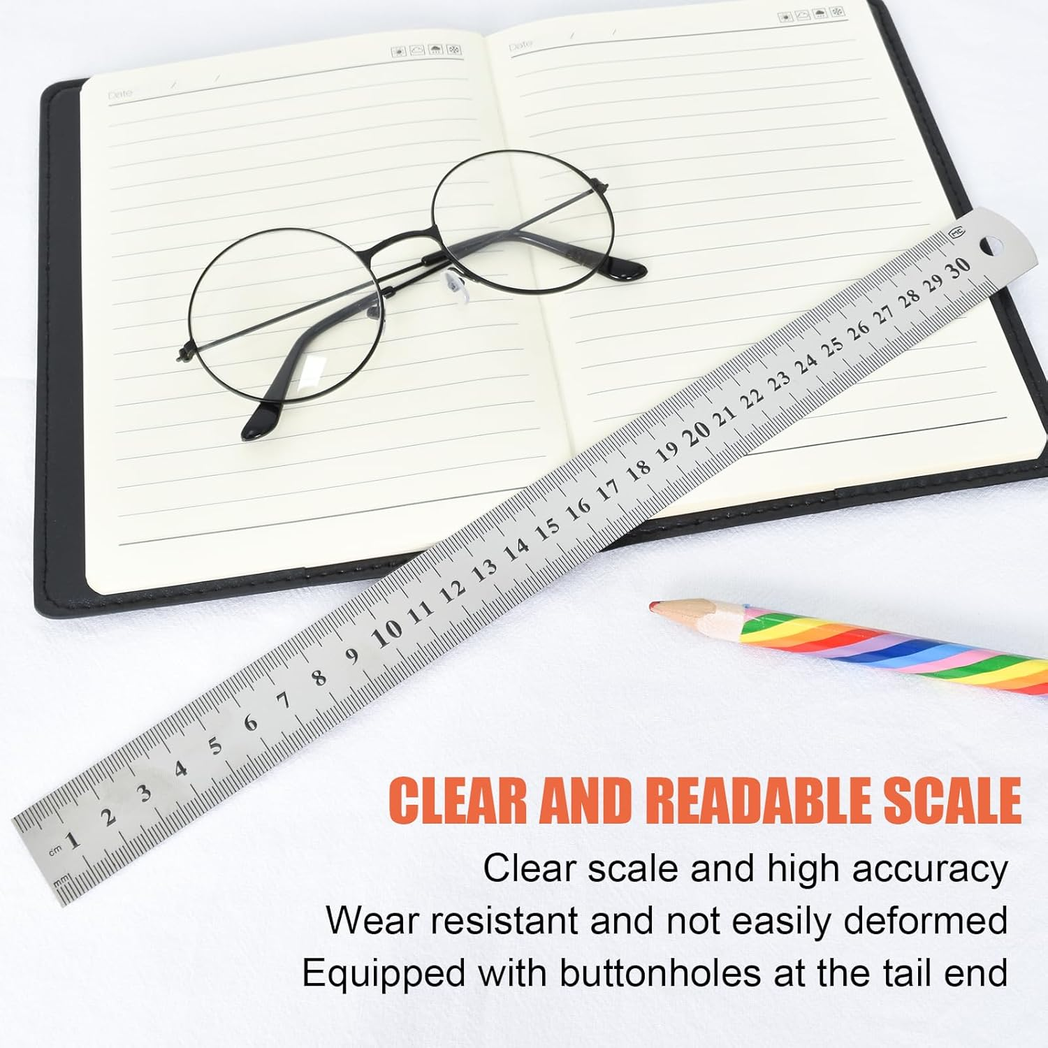 Stainless Steel Ruler, Metal Ruler Set of 4 15Cm 20Cm 30Cm 40Cm with Double Scale Edge, Measuring Tool Metal Steel Ruler, for Home School Office Daily Use, with Inch and Metric Graduation image number 5