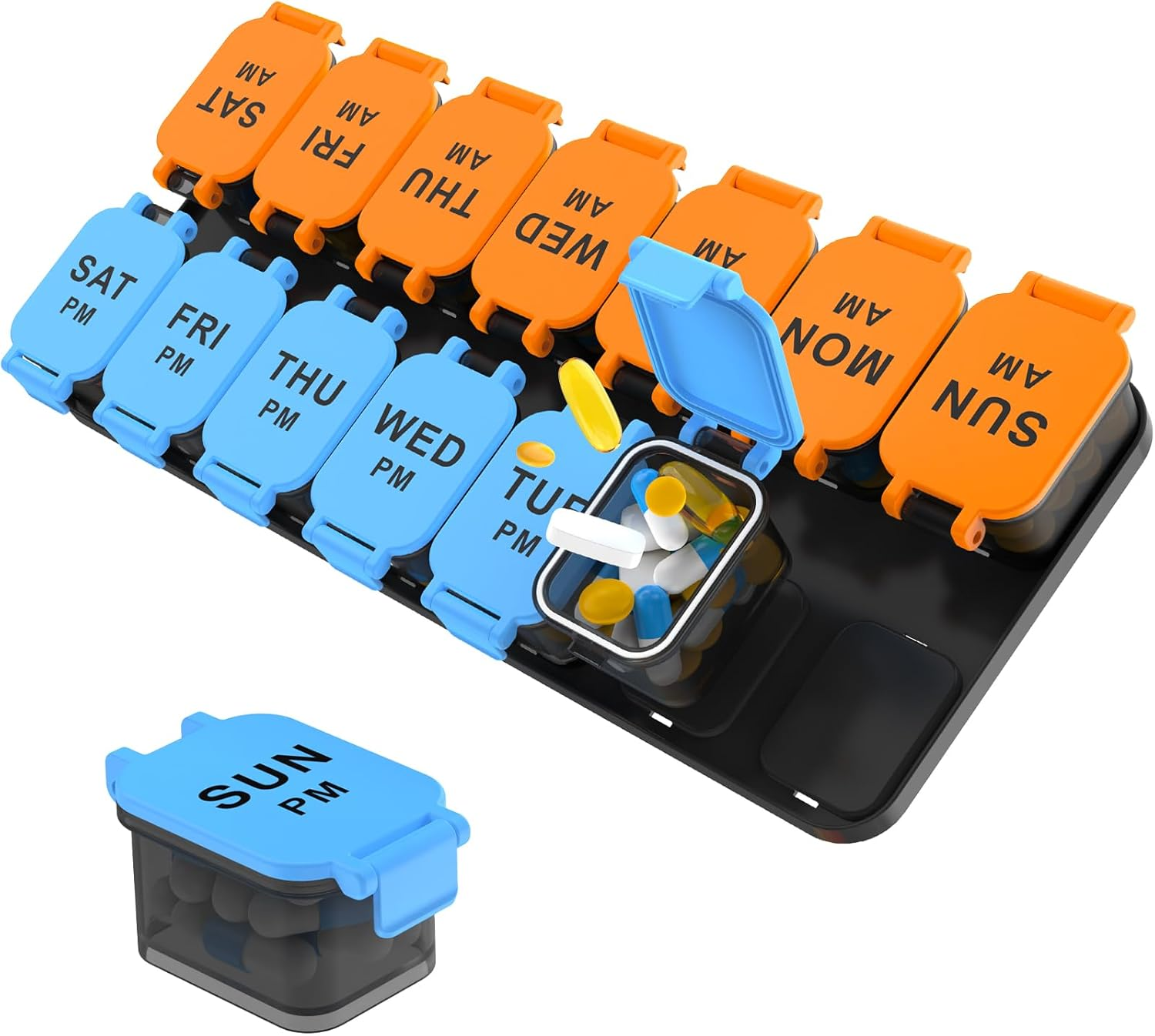 Extra Large Weekly Pill Organizer - 7 Day AM/PM Pill Box, Twice a Day XL Pill Container for Vitamins and Supplements, Airtight & Detachable Design, Ideal for Daily Medication Management