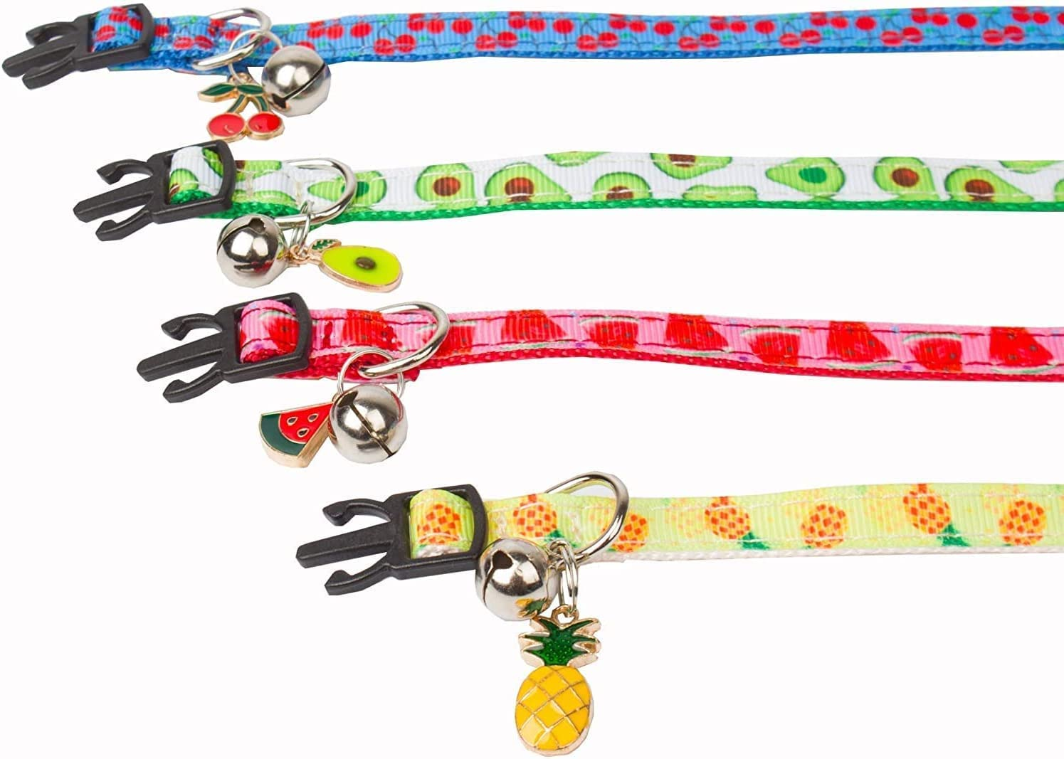 Breakaway Cat Collar with Bell, 4 Pack Summer Fruit Style Kitten Collar Adjustable Cat Collars for Kitten Kitty Cat