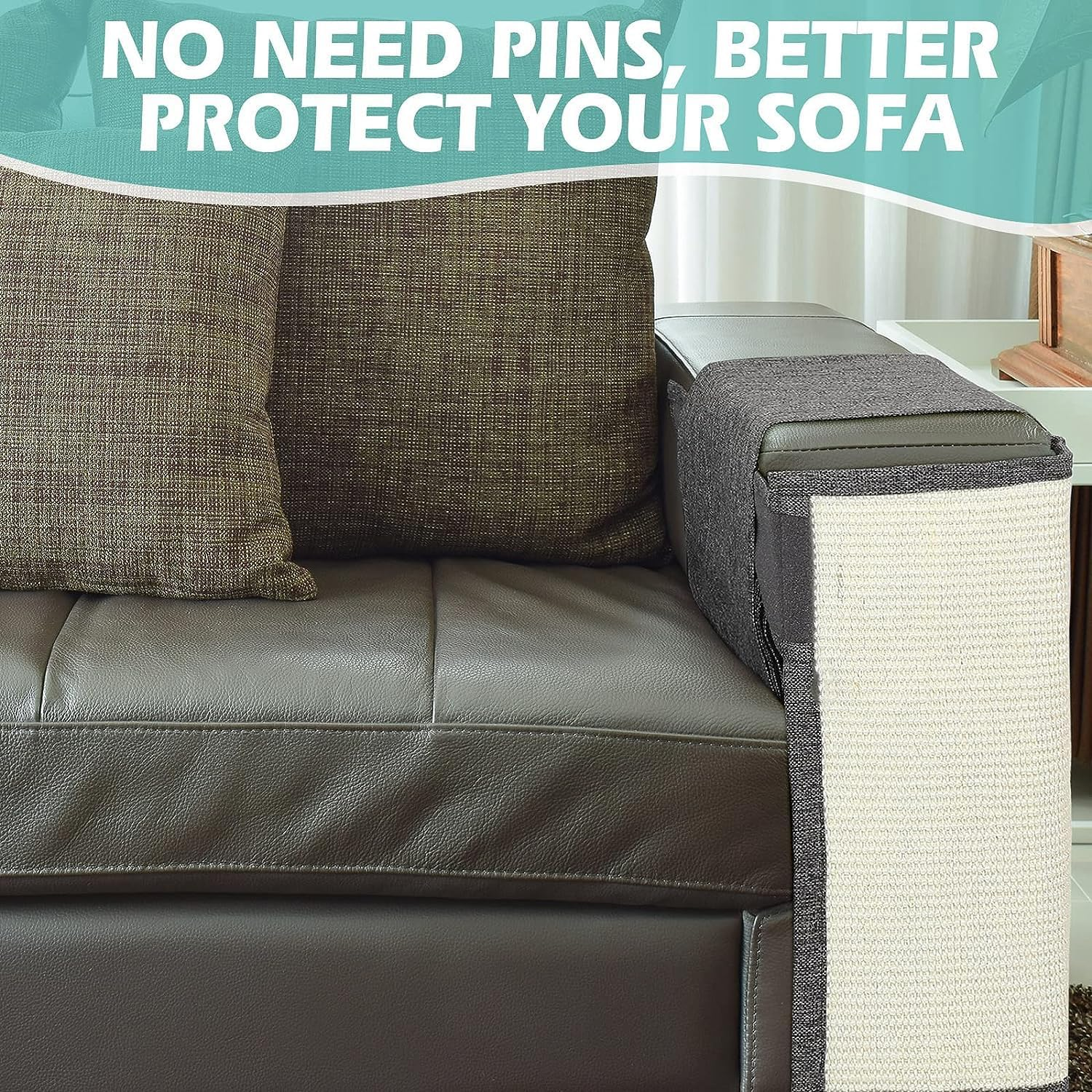 CULOTOL anti Cat Scratch Furniture Protectors, Sisal Cat Scratcher, Cat Couch Corner Sided Sofa anti Scratching & Cat Training, for Protecting Couch Sofa Chair Furniture (Dark Gray, Right Armrest) image number 2