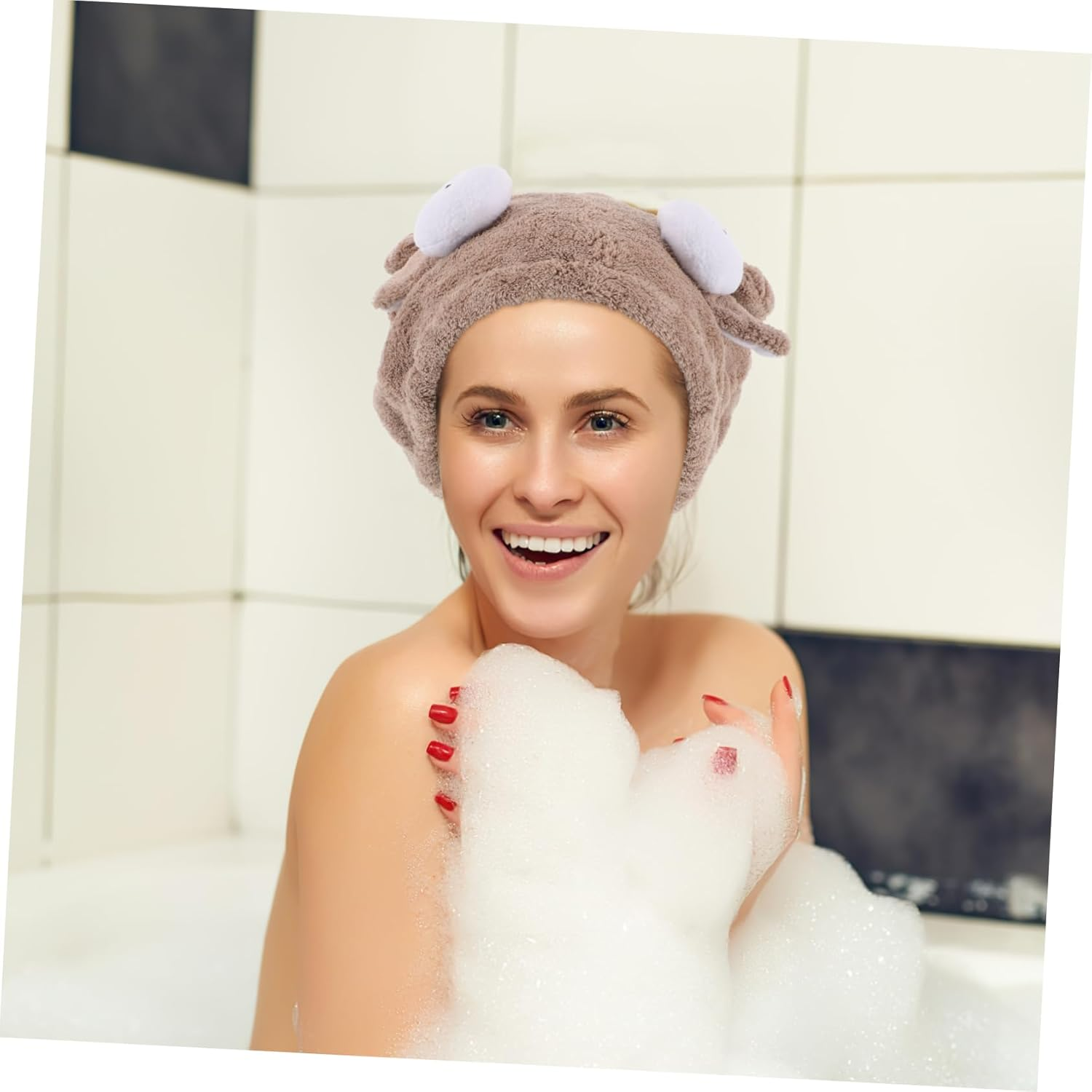 BESTYASH Cartoon Coral Fleece Hair Drying Cap Adorable Super Absorbent Towel Wrap for Women Quick Drying for Bathing Spa and Shower Use Whimsical Design image number 1