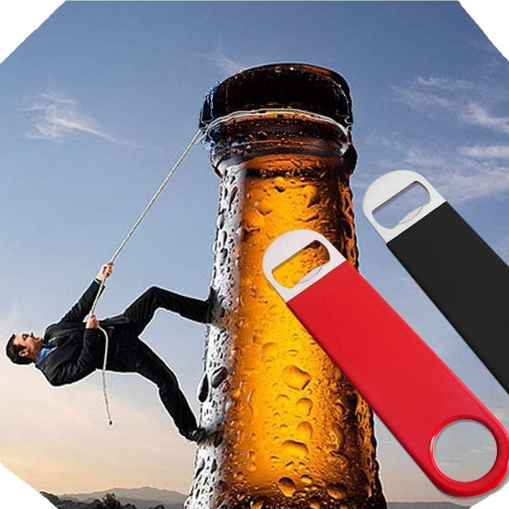 3 Pack Heavy Duty Stainless Steel Flat Bottle Opener, Solid and Durable Beer Openers, 7 Inches Red, Black, Blue image number 5