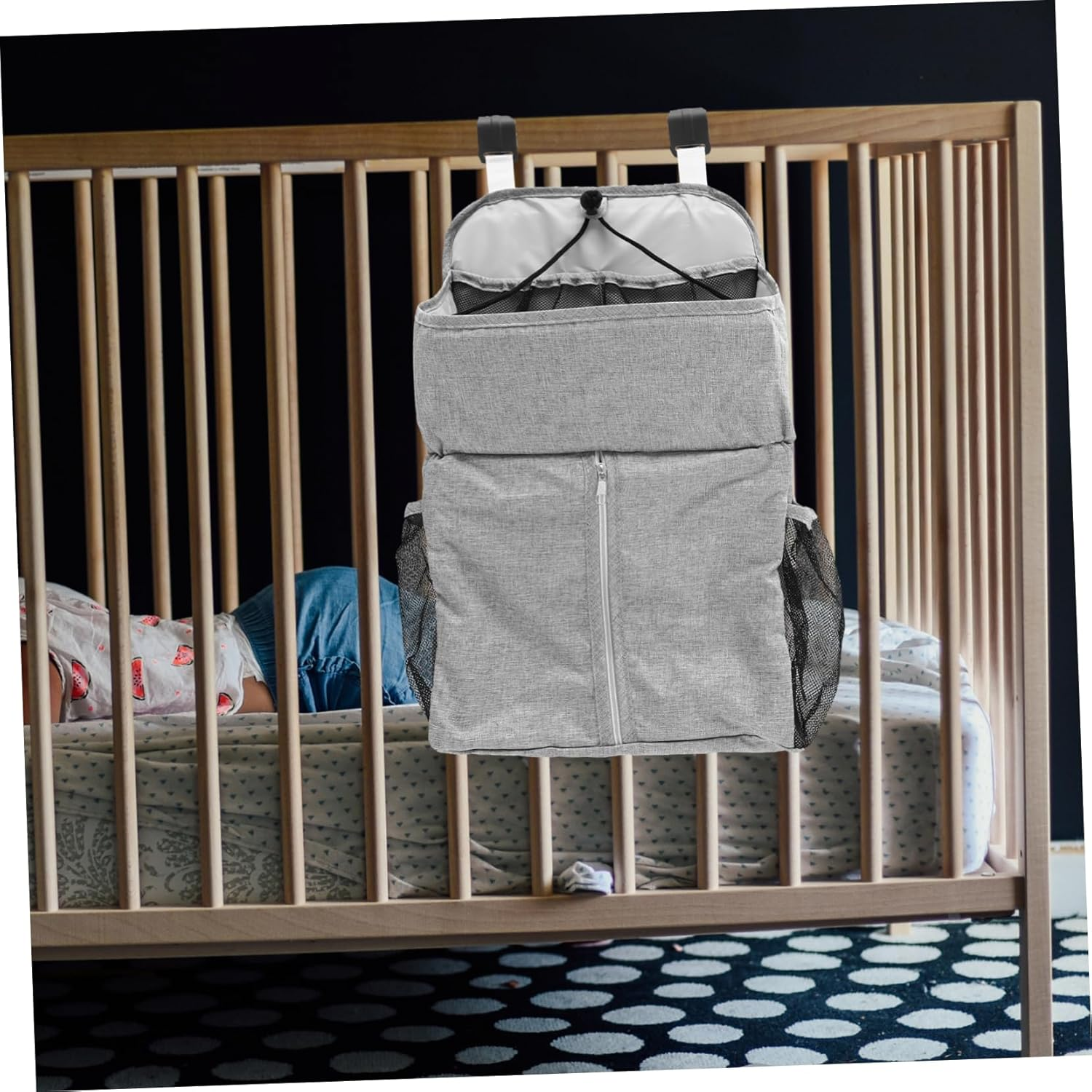 SECFOU 1Pc Crib Organizer Diaper Storage Bag Hanging Pouch for Stroller and Bed Material Convenient Essentials Holder Grey image number 6