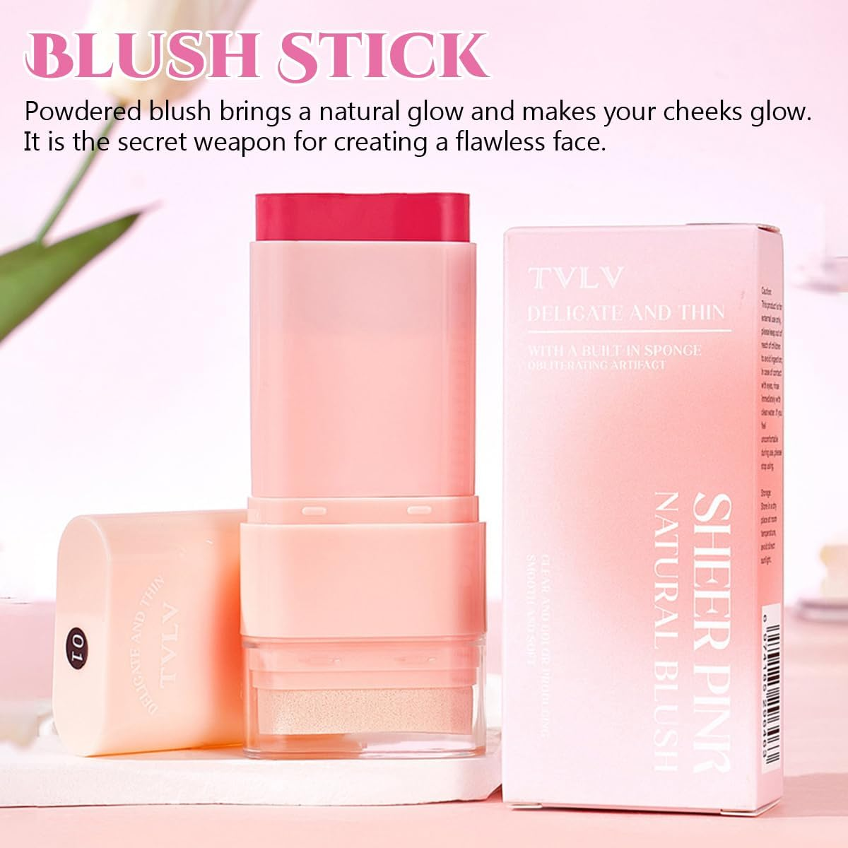 Blush Stick Makeup for Cheeks Matte Finish with Built-In Blending Sponge, Multi-Use Hydrating Tinted Solid Moisture Cream Face Blush Stick Cheek Tint Tinted Moisture Makeup Sticks for All Skin (#06) - 02 image number 5