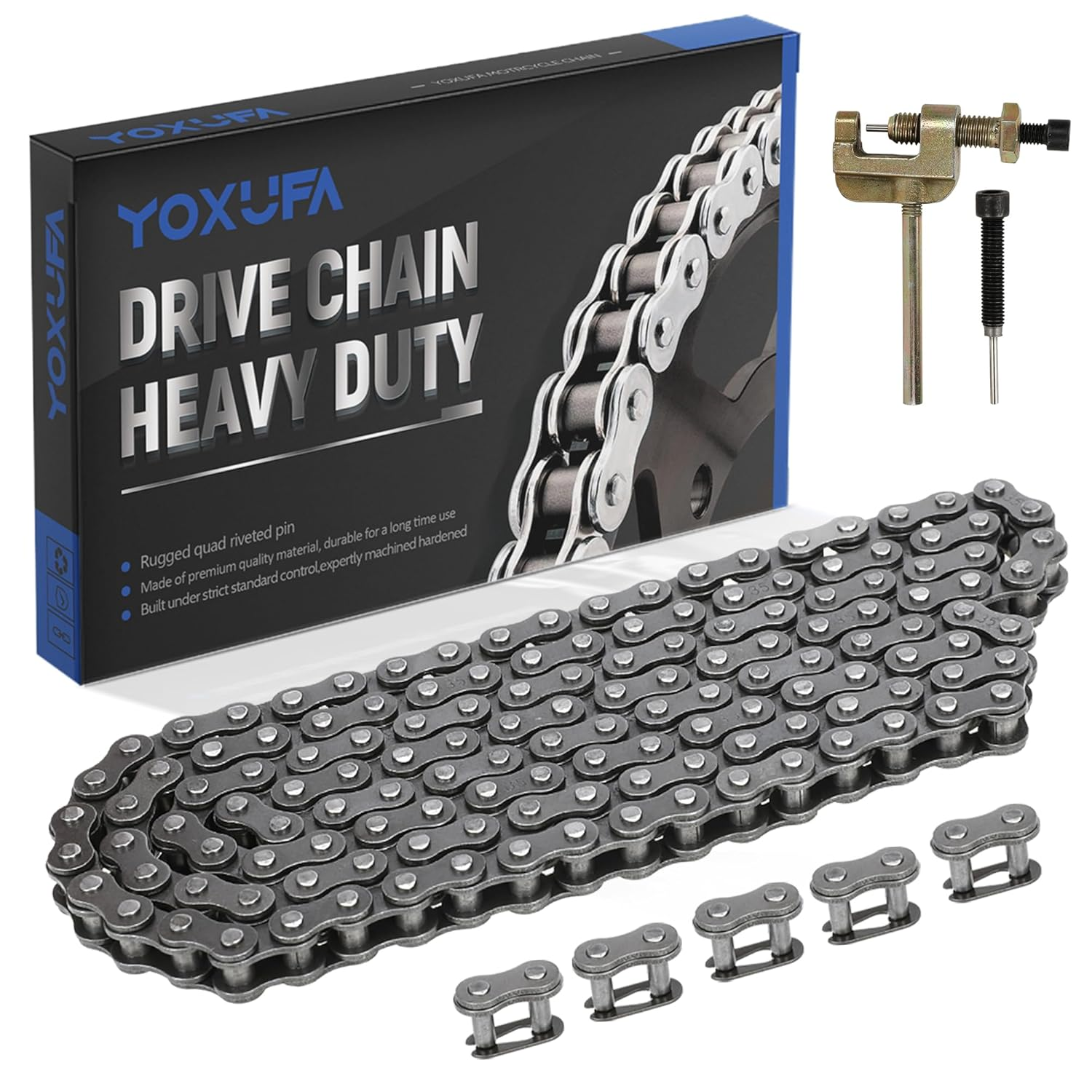 YOXUFA #35 Chain for Mini Bike Coleman CT100U CC100X Baja Doodle Bug DB30 Motovox MBX10 MBX11 Mega Moto MM-B80 105Cc Predator 79Cc 97Cc 100Cc Engine Powersports Parts with Chain Breaker - 140 Links image number 1