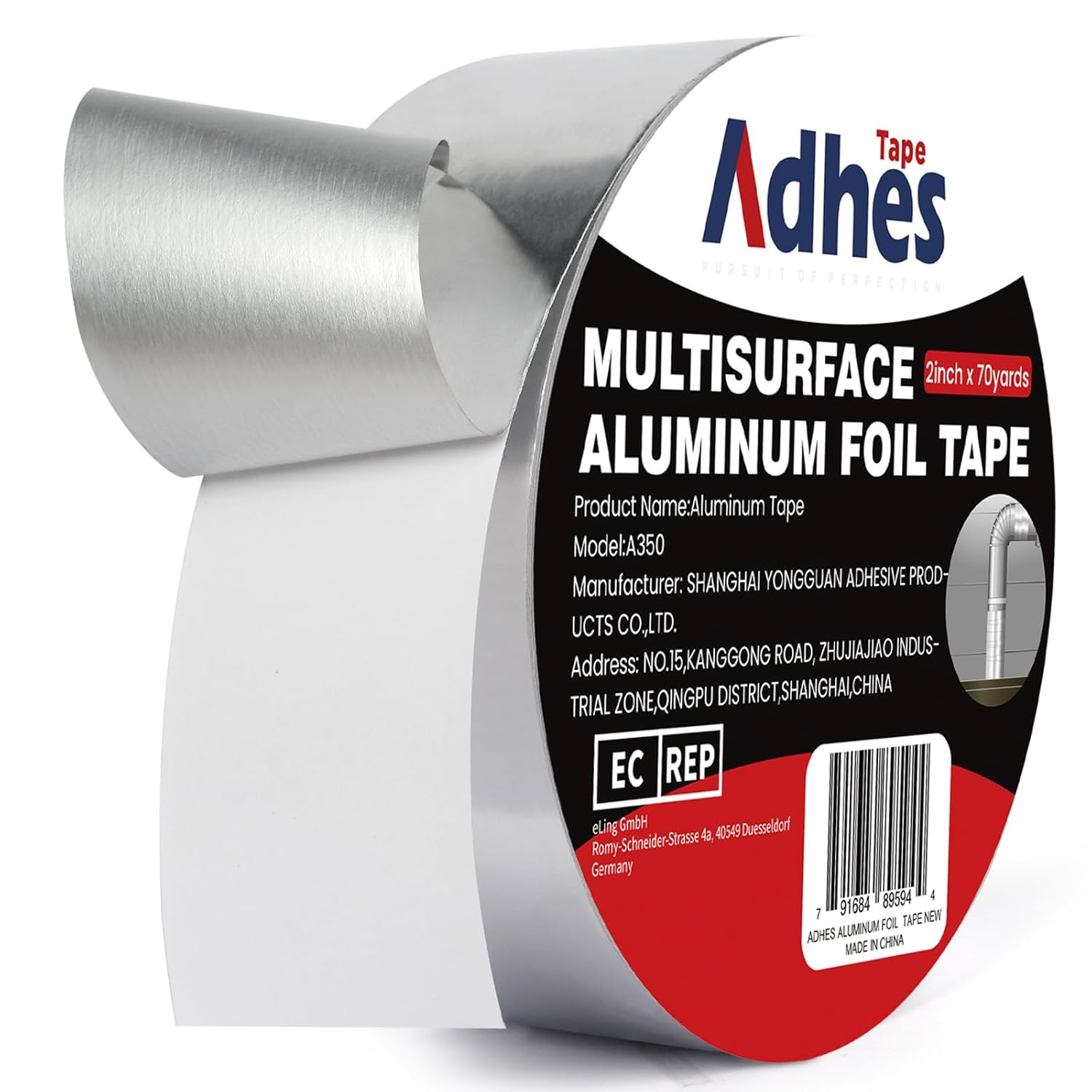 ADHES Aluminum Foil Tape 100Mm X 64M, Heat Reflective Tape 4" X 210Feet Metal Duct Tape Heat Resistant Tape Insulation Heat Shield for Insulation, Dryer Vent, Ductwork, HVAC, Air Ducts, Exhaust Hose image number 1