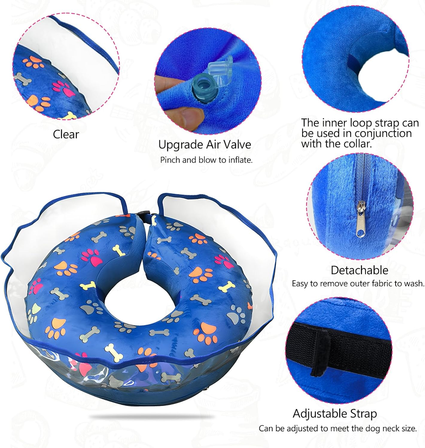 NACOCO Dog Recovery Inflatable Collar - Cat Protective Paw Cone for Small Medium Large Dog Detachable Elizabethan Cone Adjustable after Surgery (X-Large)