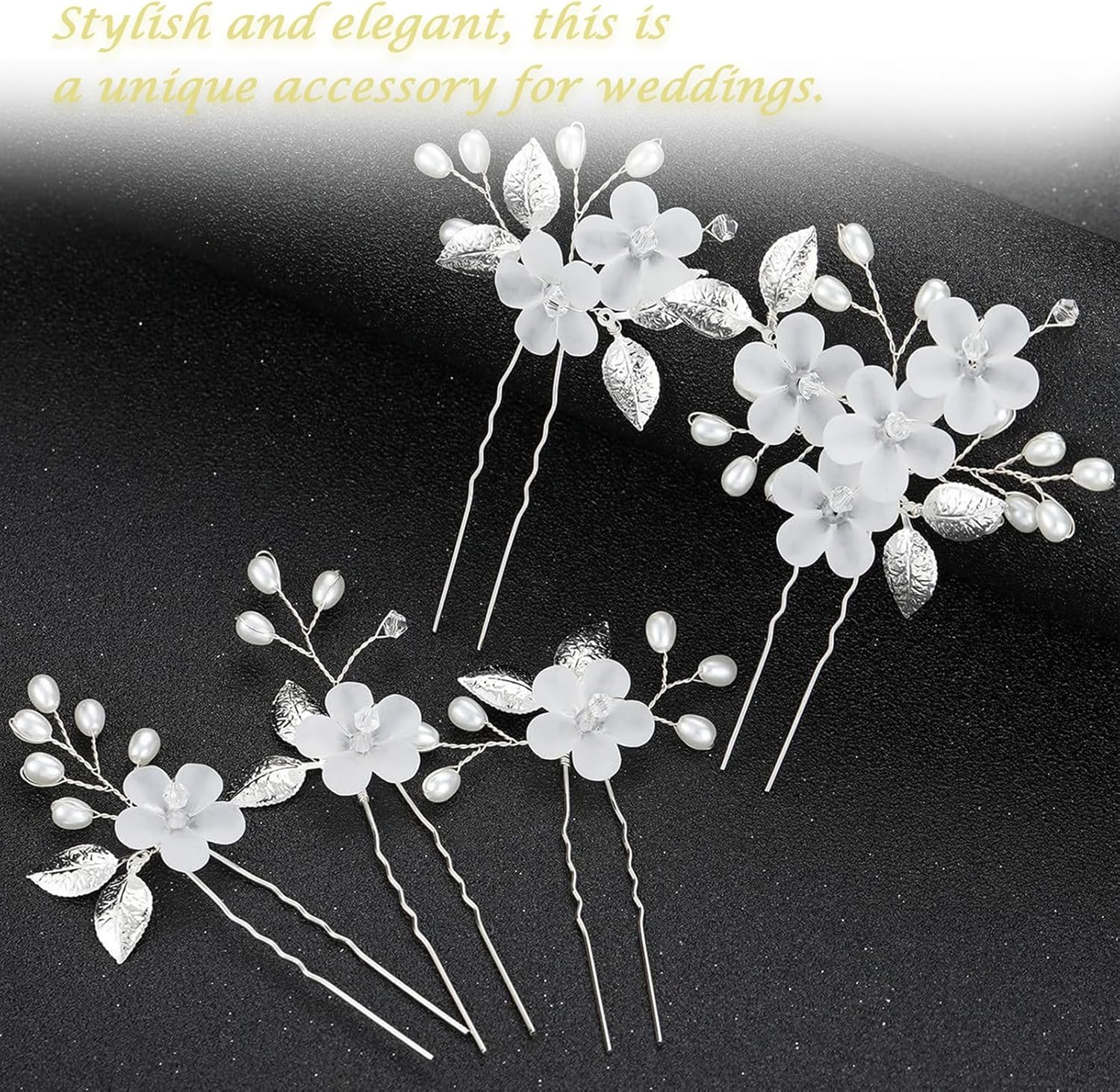 Bridal Wedding Flower Hair Pins Xlwen Pack of 5 Bridal Hair Accessories, U-Shaped Bridal Pearls Hair Pins, Hair Accessories, Wedding Set for Bride and Bridesmaid (Silver) image number 2