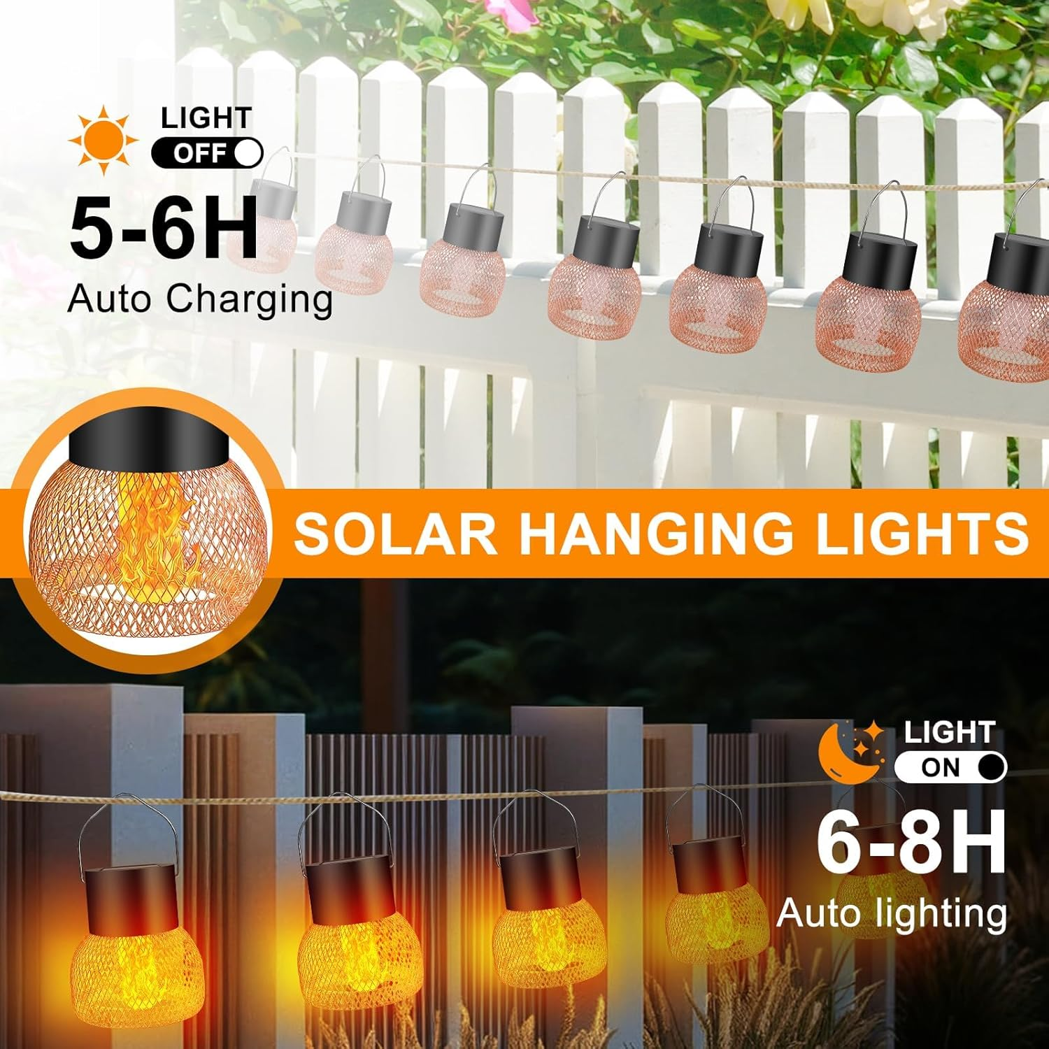 Solar Hanging Light, IP65 Waterproof Solar Lights for Outdoor Hanging, Solar Garden Lights for Outdoors, Lamp Outdoor, Hanging Light, for Gardens, Yards, Fences, Trees, 4 Pieces image number 4