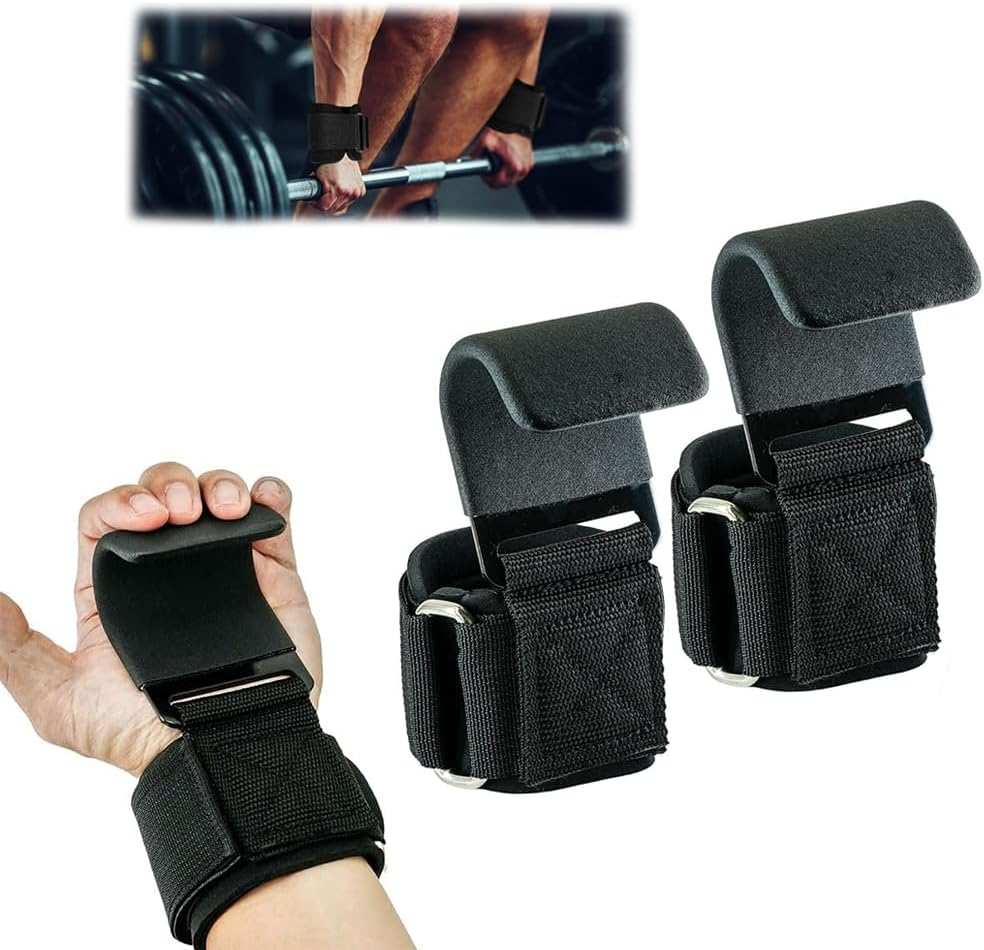 1 Pair Weight Lifting Hooks - Weightlifting Hooks with Wrist Straps, Hand Grip Support for Deadlifts, Pull Ups, Shrugs,Bodybuilding, Fitness, Weightlifting Hooks Gym Gloves, for Men and Women image number 3
