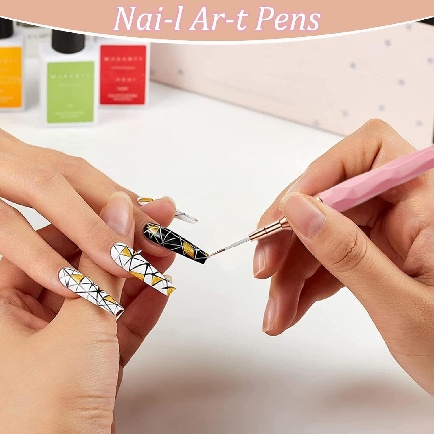 Nail Liner Brushes, Nail Paint Brush Fine Tips, Sizes 7/9/11/15/25Mm, French Tip Tool Nail Tech Supplies for Women Girls Home Salon image number 3