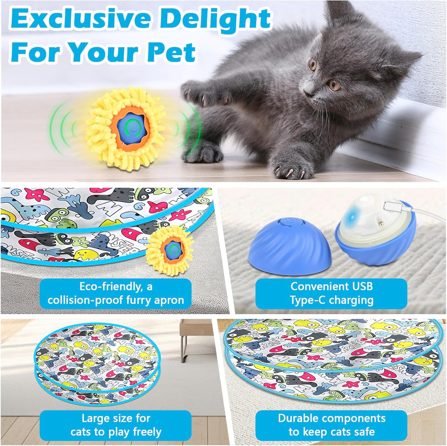 Cat Mat with Ball, 2 in 1 Simulated Interactive Hunting Cat Toy, Cat Tunnel Toy, Cat Toy Ball under a Mat, Interactive Hunting Cat Toy for Indoor Cats (Green) image number 5