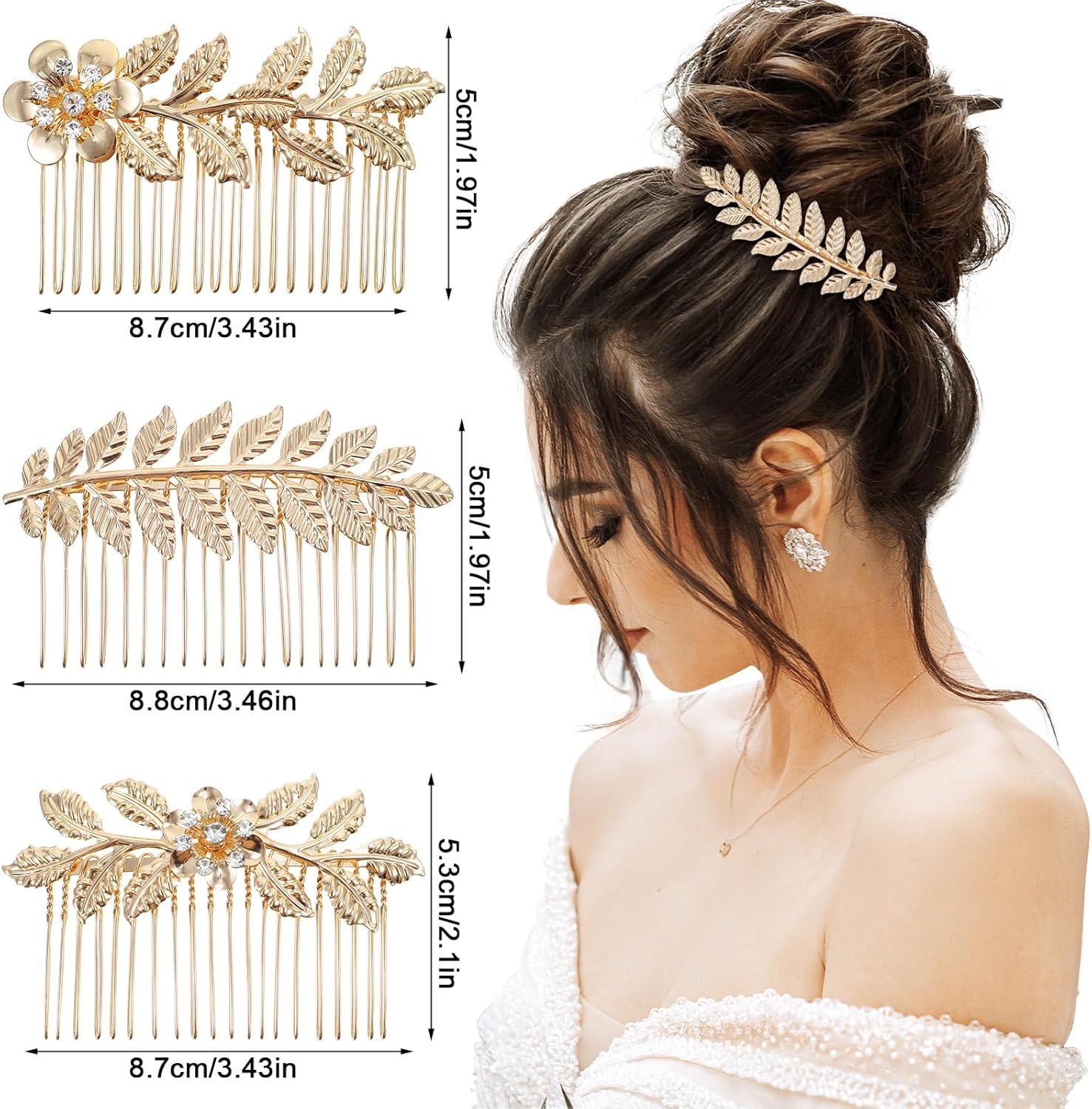 Ymapinc Rhinestone Comb Clips,6 PCS Leaf Silver Gold Hair Combs for Women,French Combs Wedding Hair Accessories for Women Gold Comb Clip for Bridal, Bridesmaid Wedding & Daily image number 3