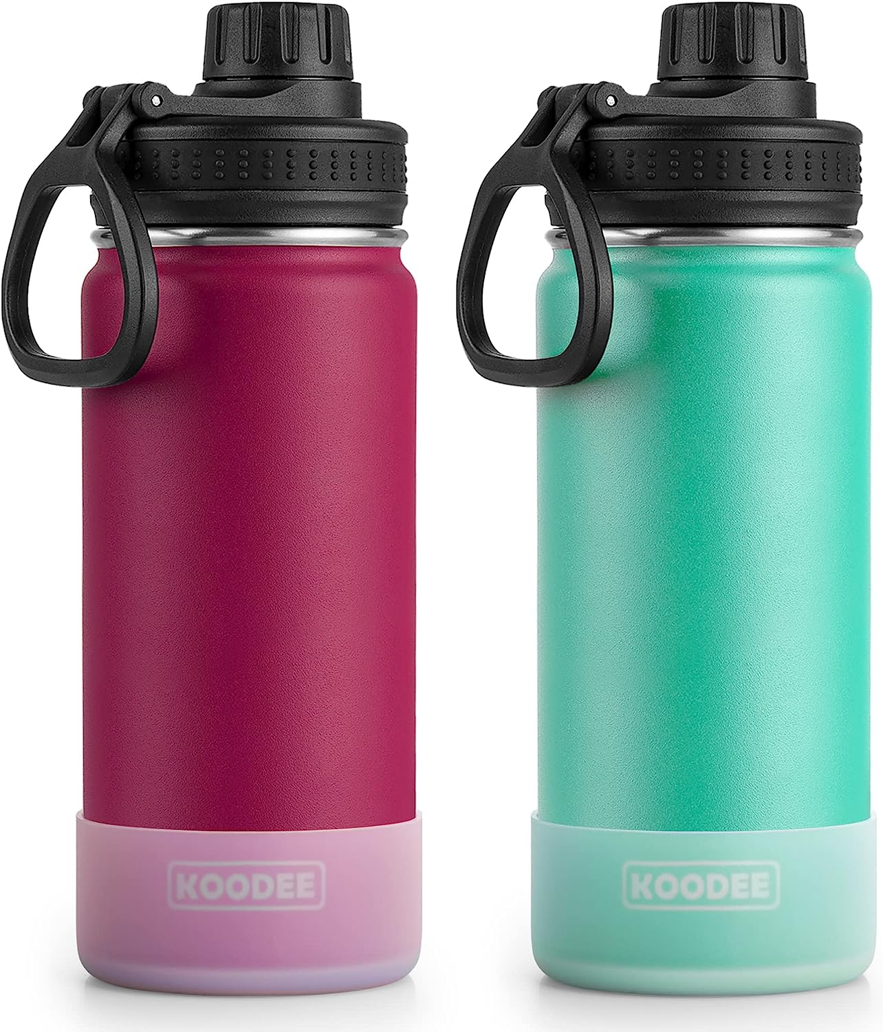 Koodee 2 Pack Water Bottle 530Ml Stainless Steel Vacuum Insulated Sports Water Bottle for Girls and Boys, BPA Free Leakproof (18Oz Canyon Red-Black)