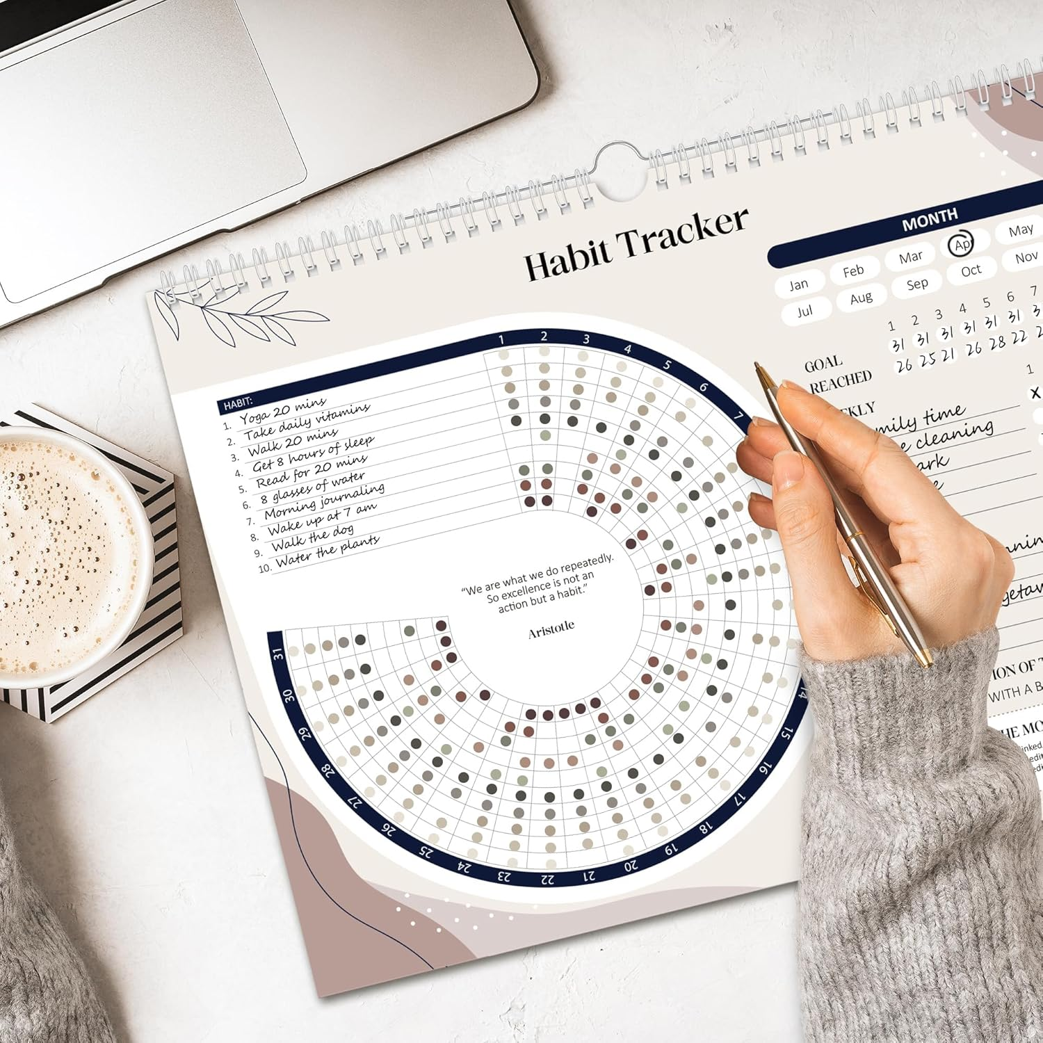 BIROYAL Habit Tracker Calendar (Undated 12 Month), Daily Weekly and Monthly Habit Tracker Journal, Spiral Binding with Writable Goals Habits Track, Productivity Tool and Workout Calendar image number 3