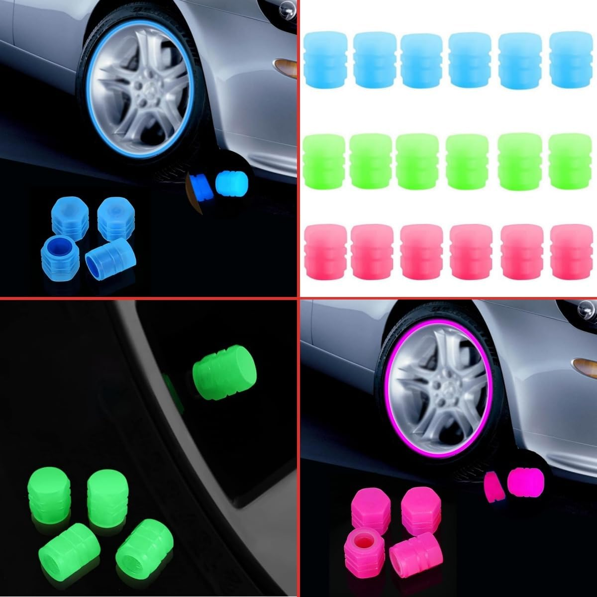 KLHCDUO18PCS Tire Valve Cap, Glow-In-The-Dark Automobile Stem Cap, for Cars, Motorcycles, Bicycles (Blue, Pink, Green) image number 5