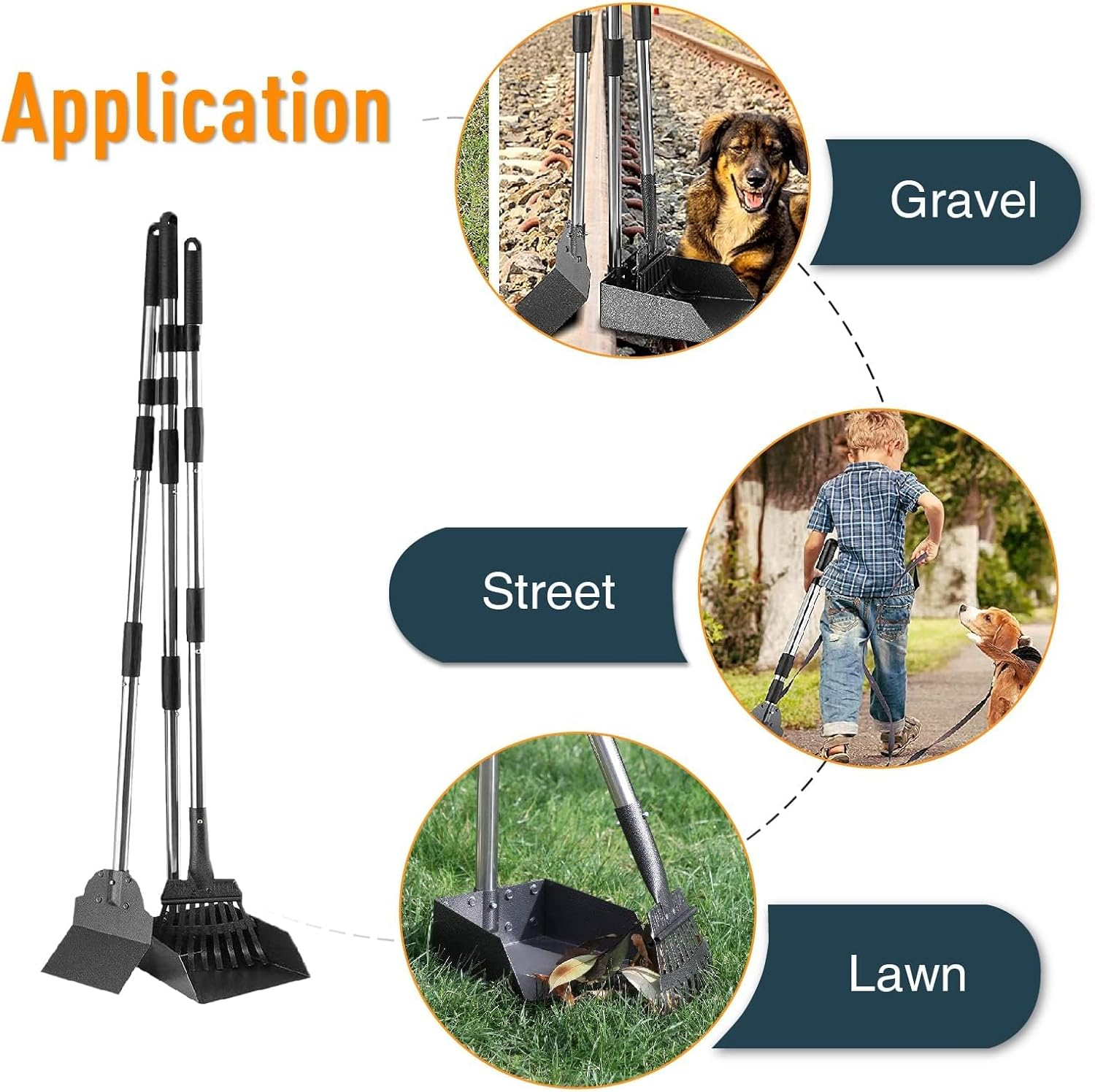 Pooper Scooper, Long Handle Dog Pooper Scooper, Heavy Duty Stainless Steel Rake with Tray & Spade Set for Pet Waste Removal, for Grass, Dirt or Gravel image number 3