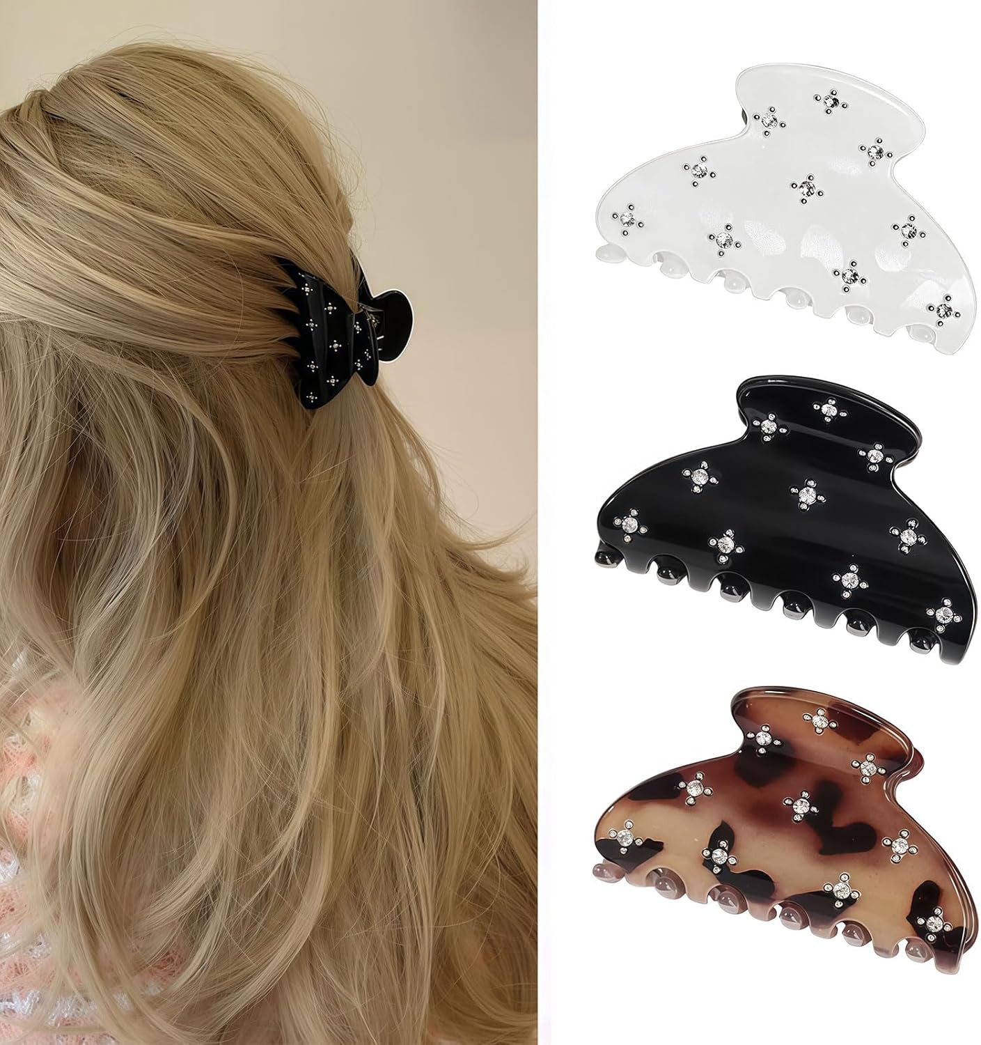 Xanthelle Hair Clips, 3Pack Hair Claws for Women & Small Hair Clips, Sparkling Rhinestone Claw Clips for Fine & Thick Hair, Acrylic Hair Claws image number 6