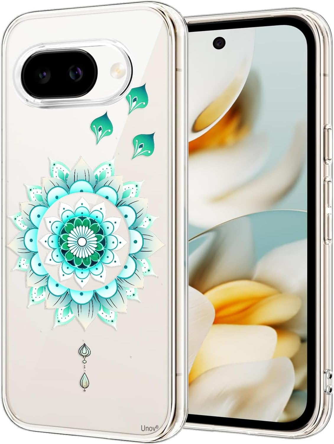 Unov Case Compatible with Pixel 9A Case Clear with Design Soft TPU Shock Absorption Slim Embossed Pattern Protective Back Cover (Mint Mandala) image number 5