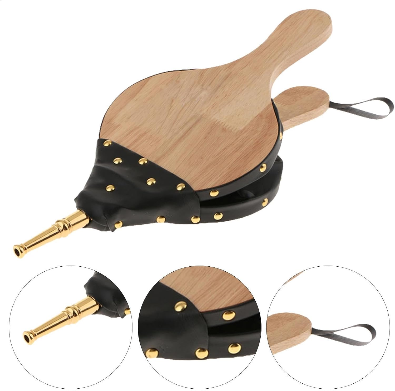 Fire Blower, Air Blowing Nozzle - Sustainable Solid Wood Leather Manual Grill Manual Hinge for Barbecue Barbecue, Made of Metal Chips and Imitation Leather, so It Is Not Only Practical, but Also Has A image number 1