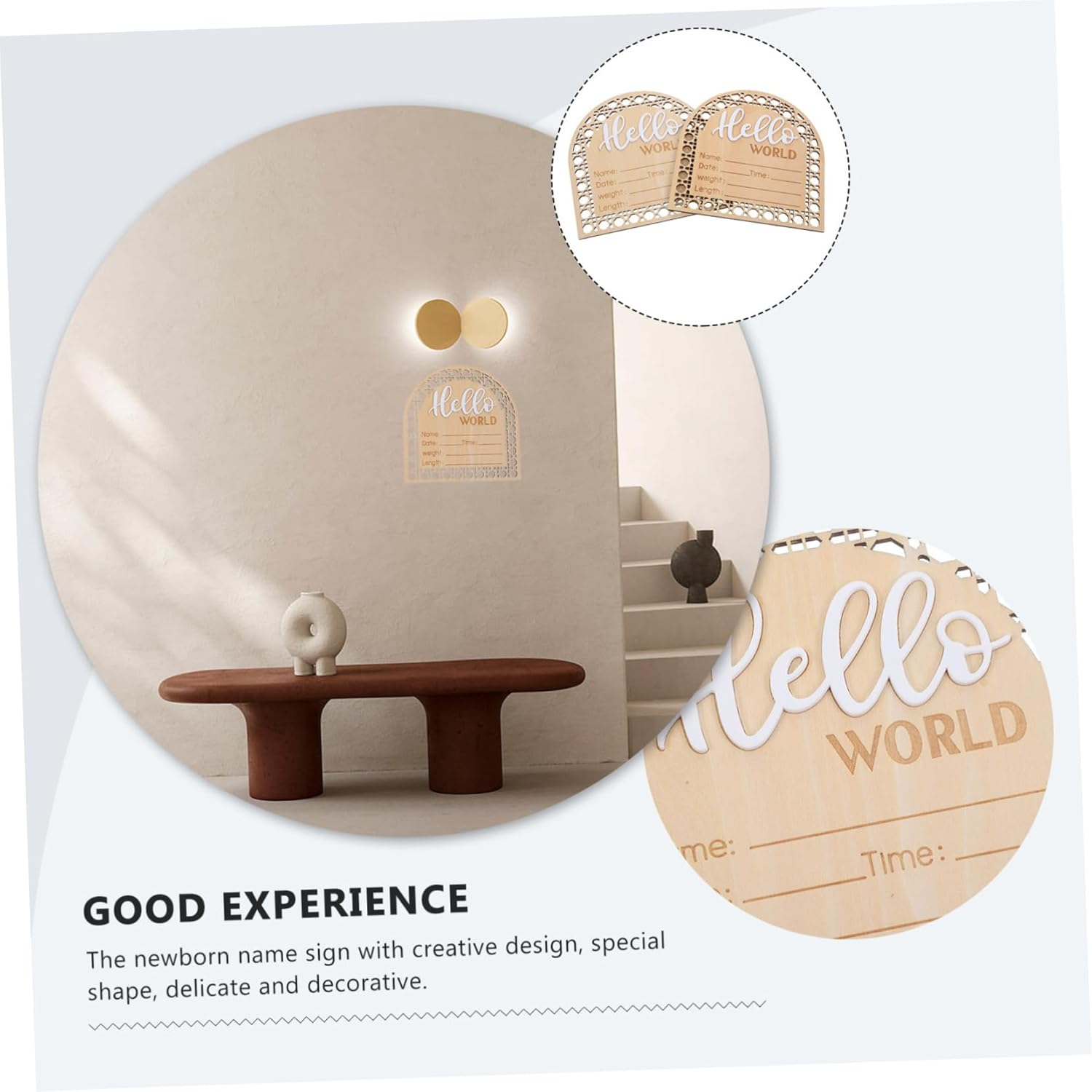 Wooden Baby Name Announcement Sign for Newborns Birth Announcement Board for Nursery 2Pcs Set image number 1