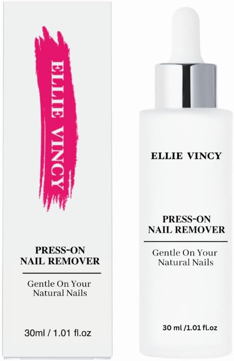 Ellie Vincy Press-On Nail Glue Remover & Cuticle Pusher | Gentle, Odor-Free, Acetone-Free Formula | 30Ml / 1.01 Fl. Oz | Easy Nail Removal with Stainless Steel Tool image number 1