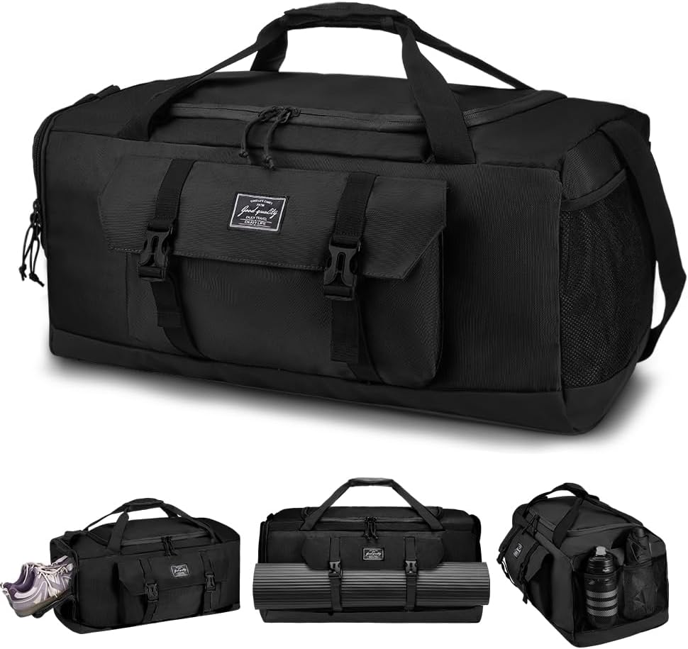 WOTWO 55L Gym Yoga Duffel Bag, Large Capacity Sports Travel Bag with Pockets & Shoe Compartment for Women & Men, Weekender Overnight Bag with Adjustable Shoulder Straps