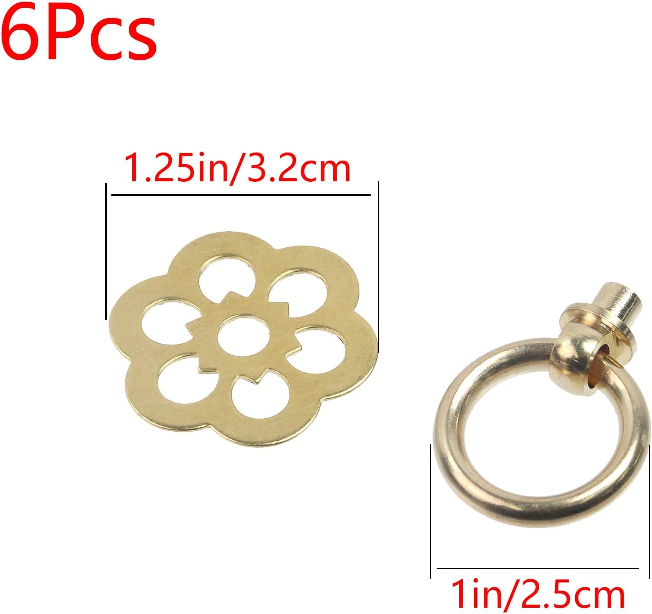 Geesatis 6 Pcs Bass Ring Pulls Cabinet Drawer Pull Handle Rings Brass Pulls Antique Handle Pull for Jewelry Case Box with Mounting Screws, 1.25 X 1 Inch image number 2