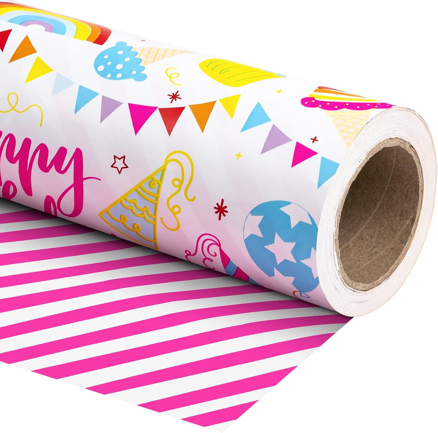 WRAPAHOLIC Birthday Reversible Wrapping Paper - Mini Roll - 17 Inch X 33 Feet - Colorful Balloon with Confetti Design for Birthday, Holiday, Party, Baby Shower image number 6