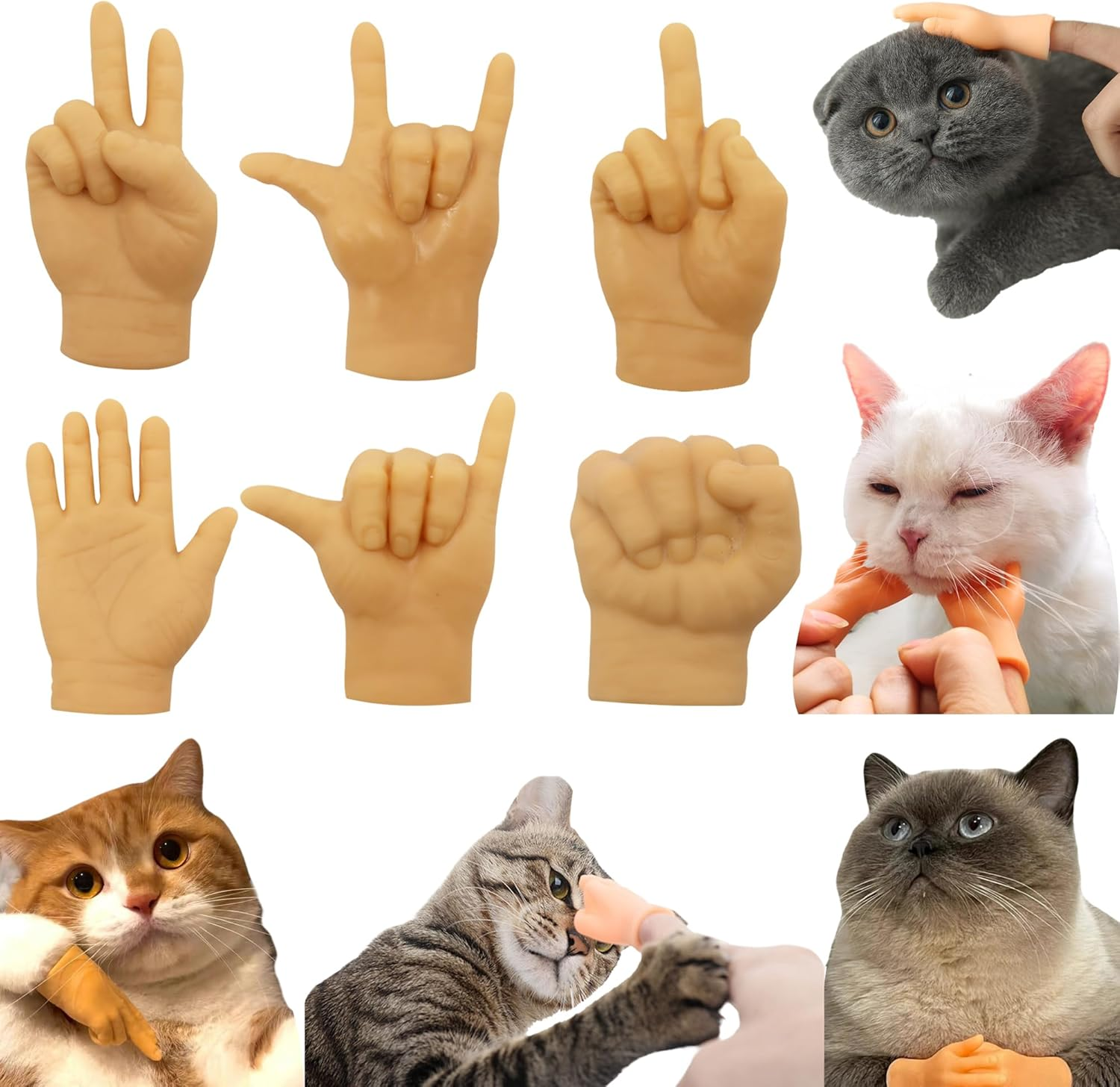 6PCS Tiny Hands for Cats, Funny Little Hands for Cats, Rubber Finger Puppets for Cat Paws, Little Hands for Fingers, Stretchable Mini Hands for Cats, Cat Interactive Toy image number 6